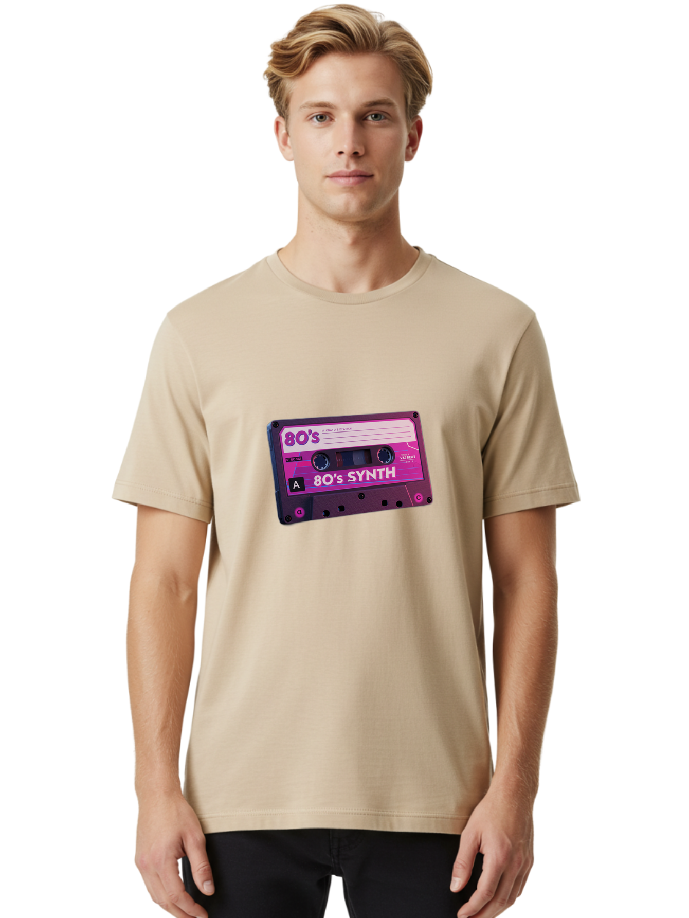 80-S-Synth-Cassette Men'S Graphic Tee, 100% Cotton, Comfortable Casual Summer Wear, Machine Washable, 80'S Synth Music, Vintage Cassette Tape, Retro 80S, Synthwave, Electronic Sound, Cassette Mix, A Side, 80'S Nostalgia, Baa117 28
