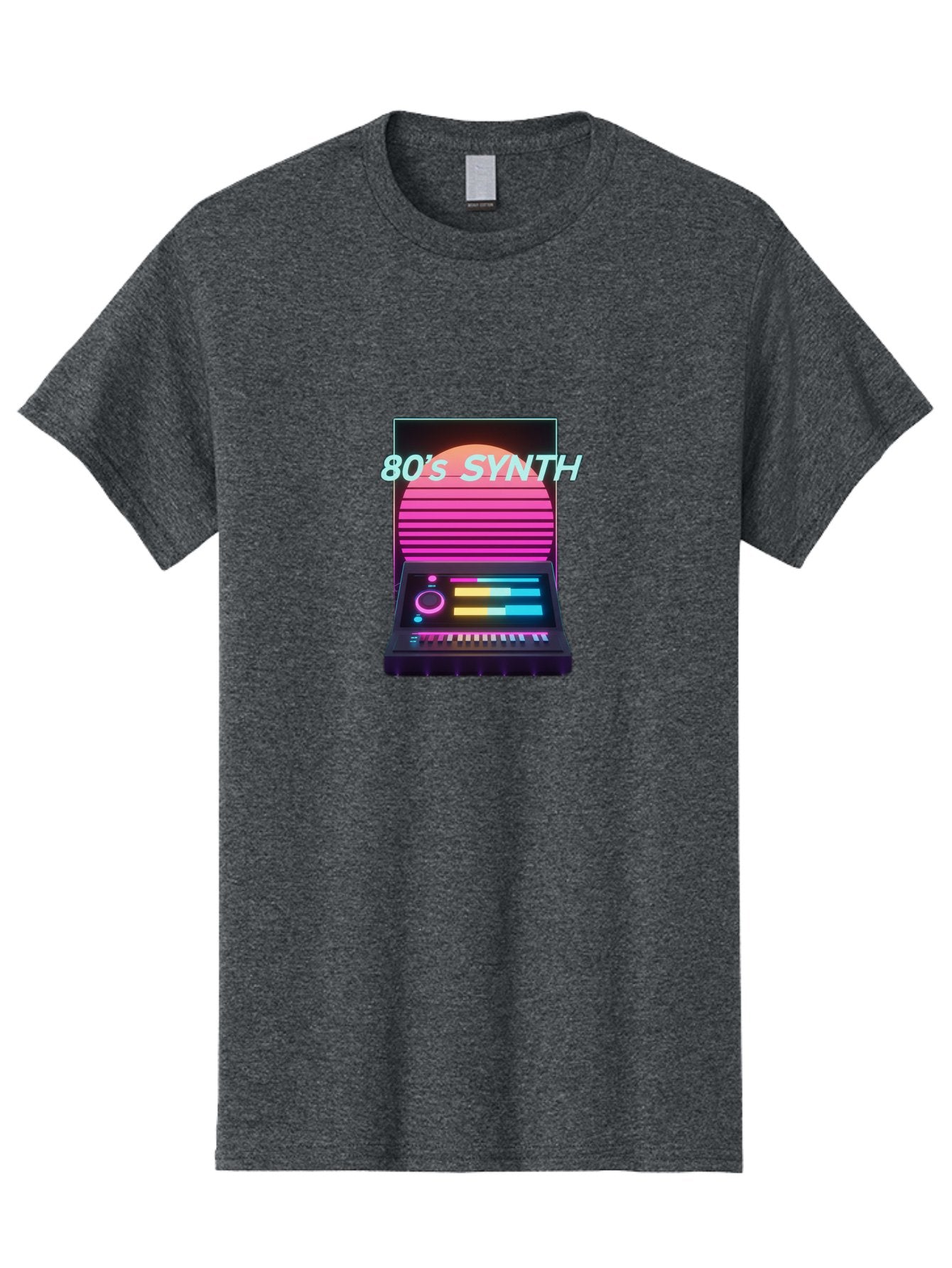 80-S-Synth Men'S Graphic Tee, 100% Cotton, Comfortable Casual Summer Wear, Machine Washable, Vintage Synthesizer, Retro 80S Aesthetic, Electronic Music Equipment, Pink And Orange Hues, Neon Lights, Colorful Sliders, Keyboard, Baa118 13