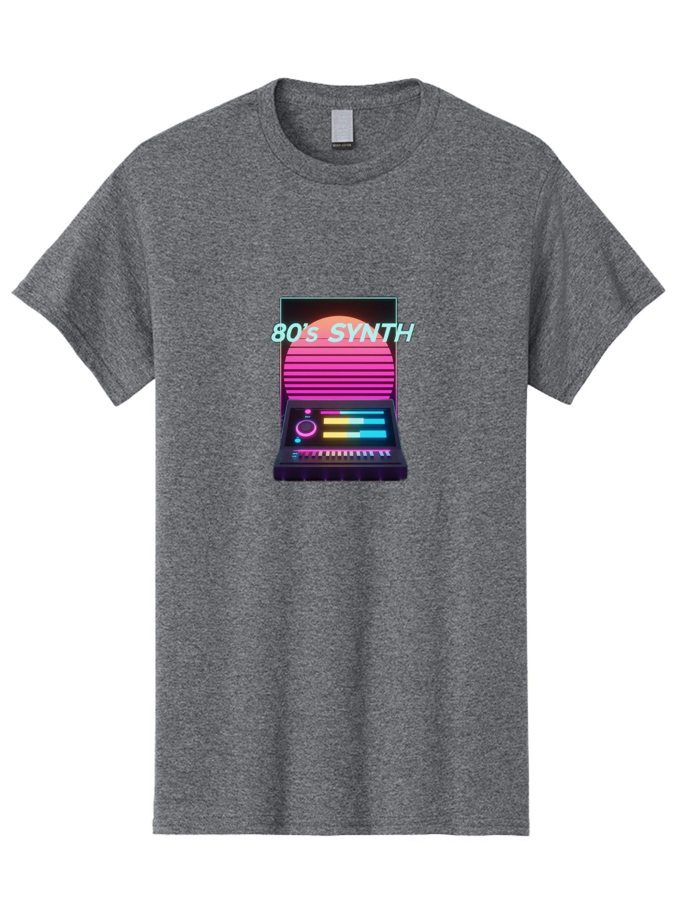 80-S-Synth Men'S Graphic Tee, 100% Cotton, Comfortable Casual Summer Wear, Machine Washable, Vintage Synthesizer, Retro 80S Aesthetic, Electronic Music Equipment, Pink And Orange Hues, Neon Lights, Colorful Sliders, Keyboard, Baa118 9