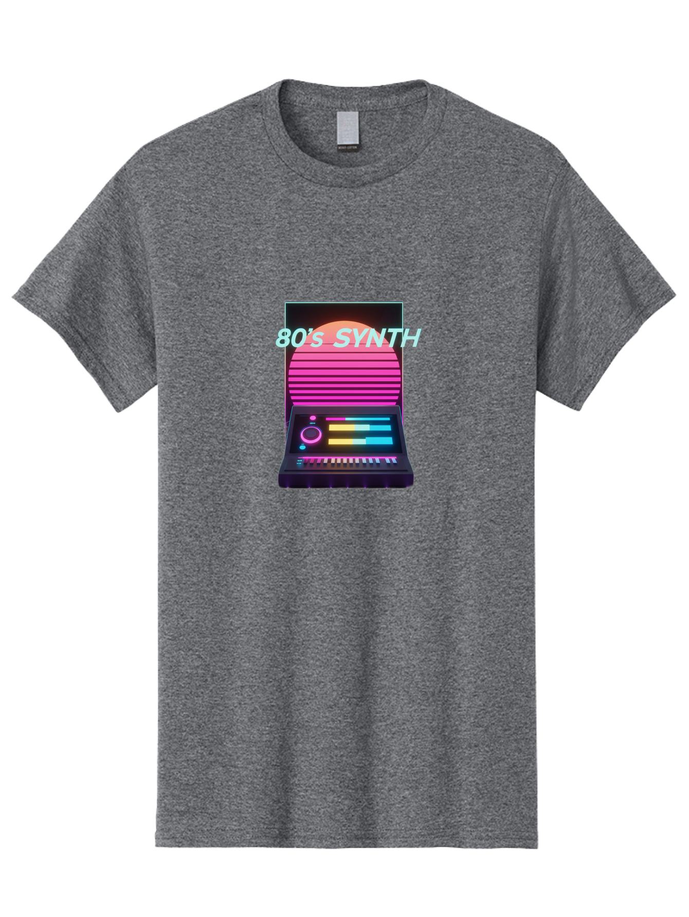 80-S-Synth Men'S Graphic Tee, 100% Cotton, Comfortable Casual Summer Wear, Machine Washable, Vintage Synthesizer, Retro 80S Aesthetic, Electronic Music Equipment, Pink And Orange Hues, Neon Lights, Colorful Sliders, Keyboard, Baa118 9