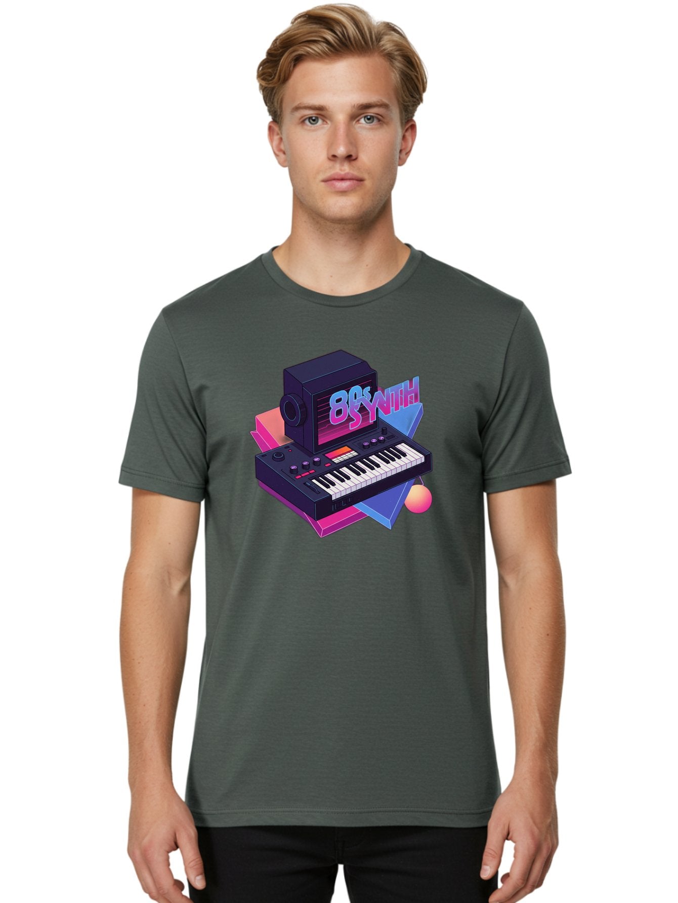 80S-Synth Men'S Graphic Tee, 100% Cotton, Comfortable Casual Summer Wear, Machine Washable, Retro Synthesizer, Vintage Electronic Keyboard, 80S Music Gear, Synthwave, Nostalgic Audio Equipment, Electronic Music Production, Baa119 19