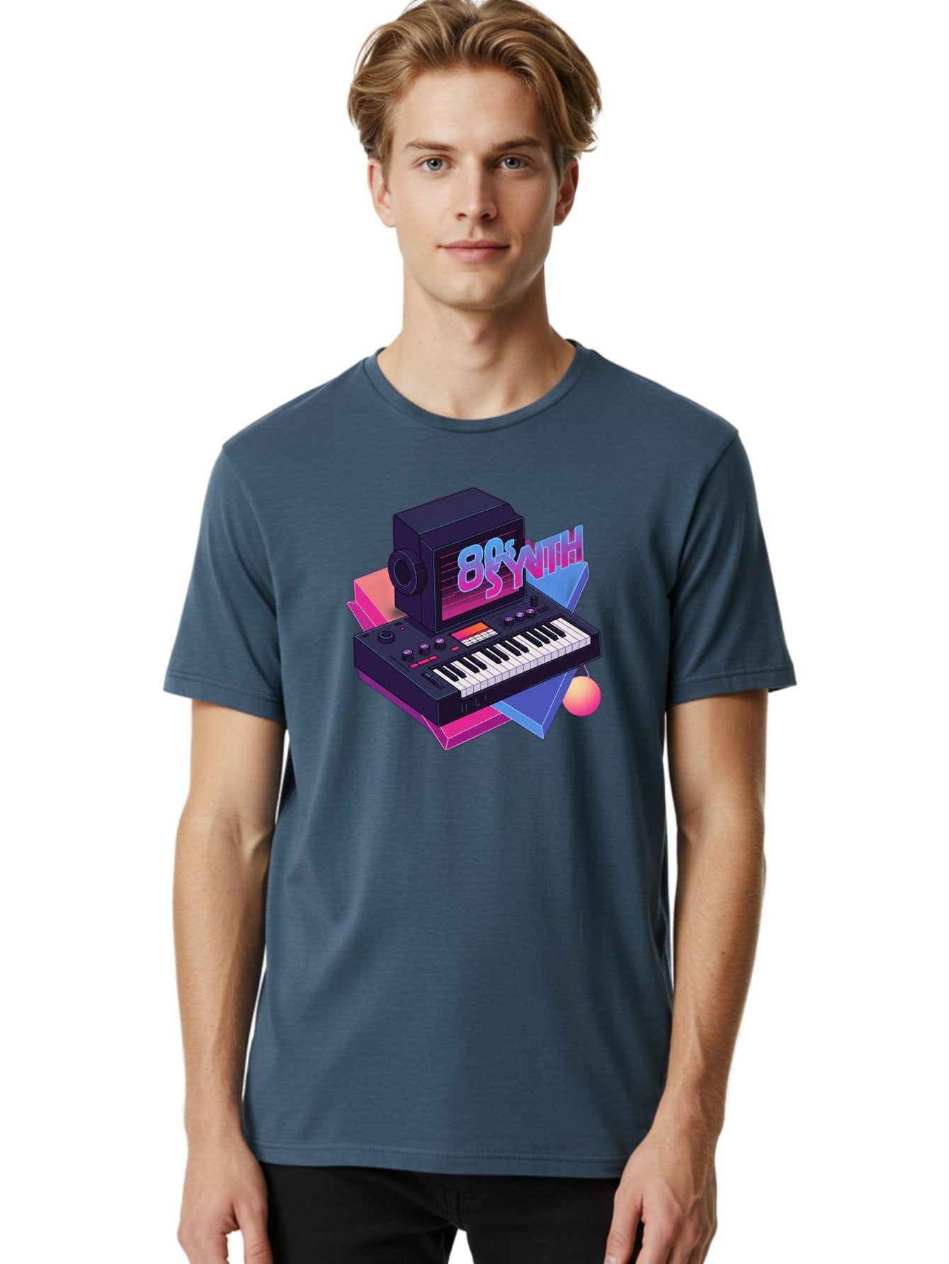 80S-Synth Men'S Graphic Tee, 100% Cotton, Comfortable Casual Summer Wear, Machine Washable, Retro Synthesizer, Vintage Electronic Keyboard, 80S Music Gear, Synthwave, Nostalgic Audio Equipment, Electronic Music Production, Baa119 23