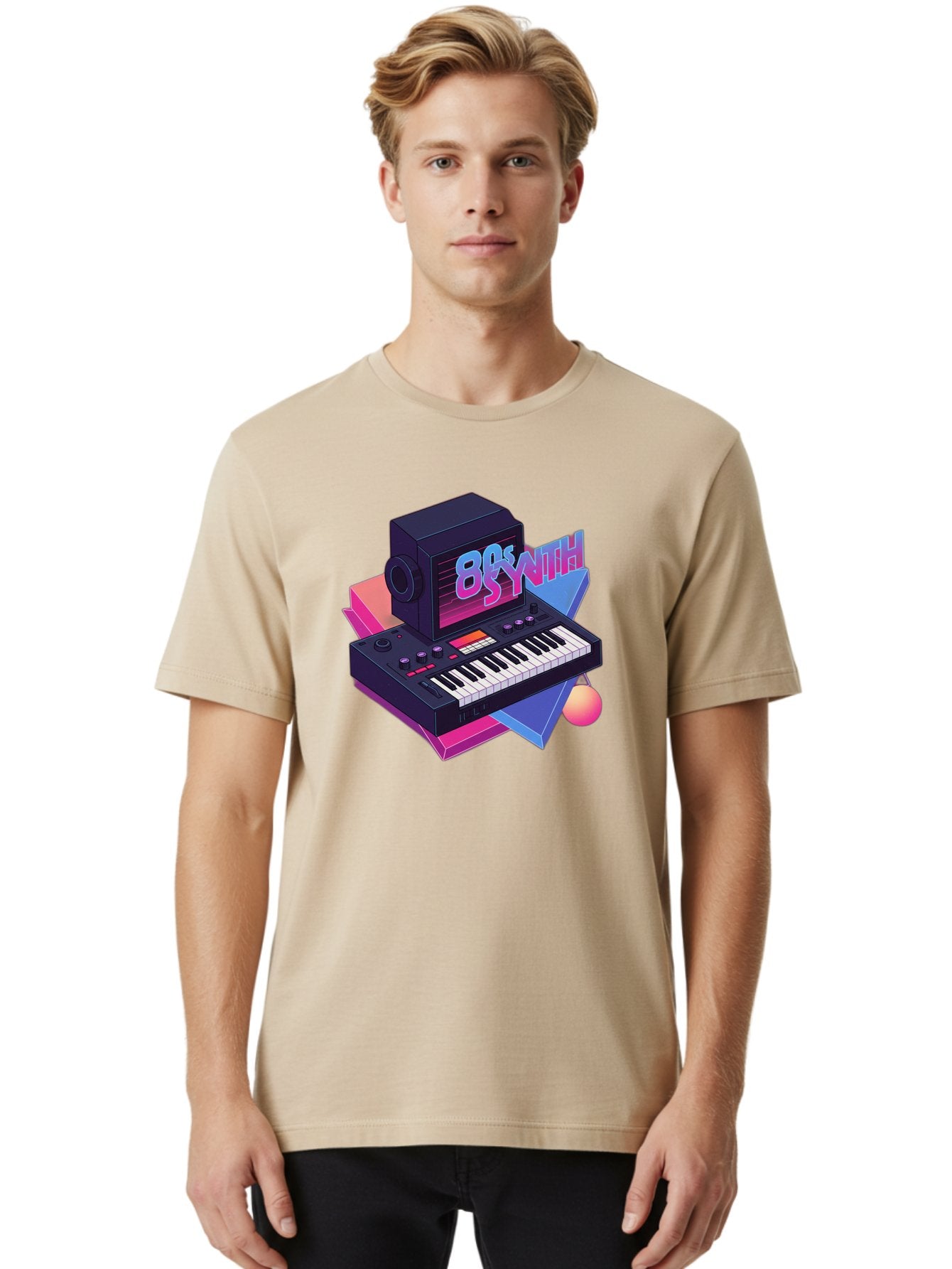 80S-Synth Men'S Graphic Tee, 100% Cotton, Comfortable Casual Summer Wear, Machine Washable, Retro Synthesizer, Vintage Electronic Keyboard, 80S Music Gear, Synthwave, Nostalgic Audio Equipment, Electronic Music Production, Baa119 20