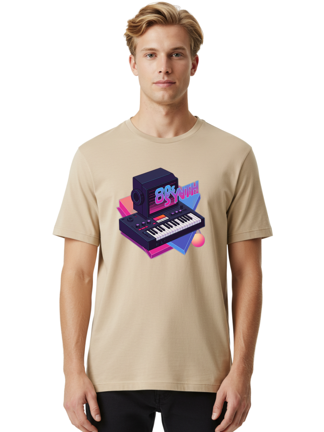 80S-Synth Men'S Graphic Tee, 100% Cotton, Comfortable Casual Summer Wear, Machine Washable, Retro Synthesizer, Vintage Electronic Keyboard, 80S Music Gear, Synthwave, Nostalgic Audio Equipment, Electronic Music Production, Baa119 30