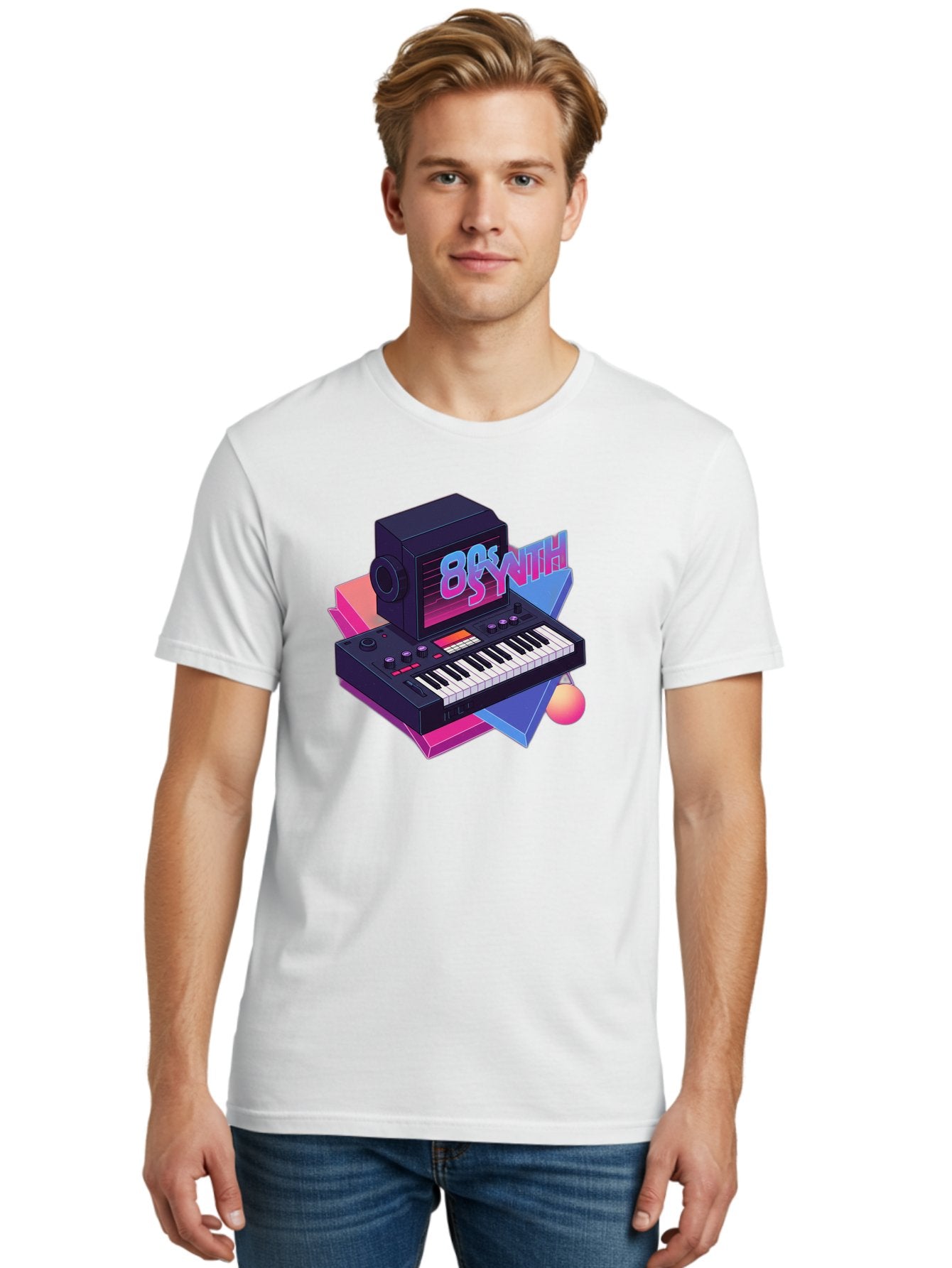 80S-Synth Men'S Graphic Tee, 100% Cotton, Comfortable Casual Summer Wear, Machine Washable, Retro Synthesizer, Vintage Electronic Keyboard, 80S Music Gear, Synthwave, Nostalgic Audio Equipment, Electronic Music Production, Baa119 25