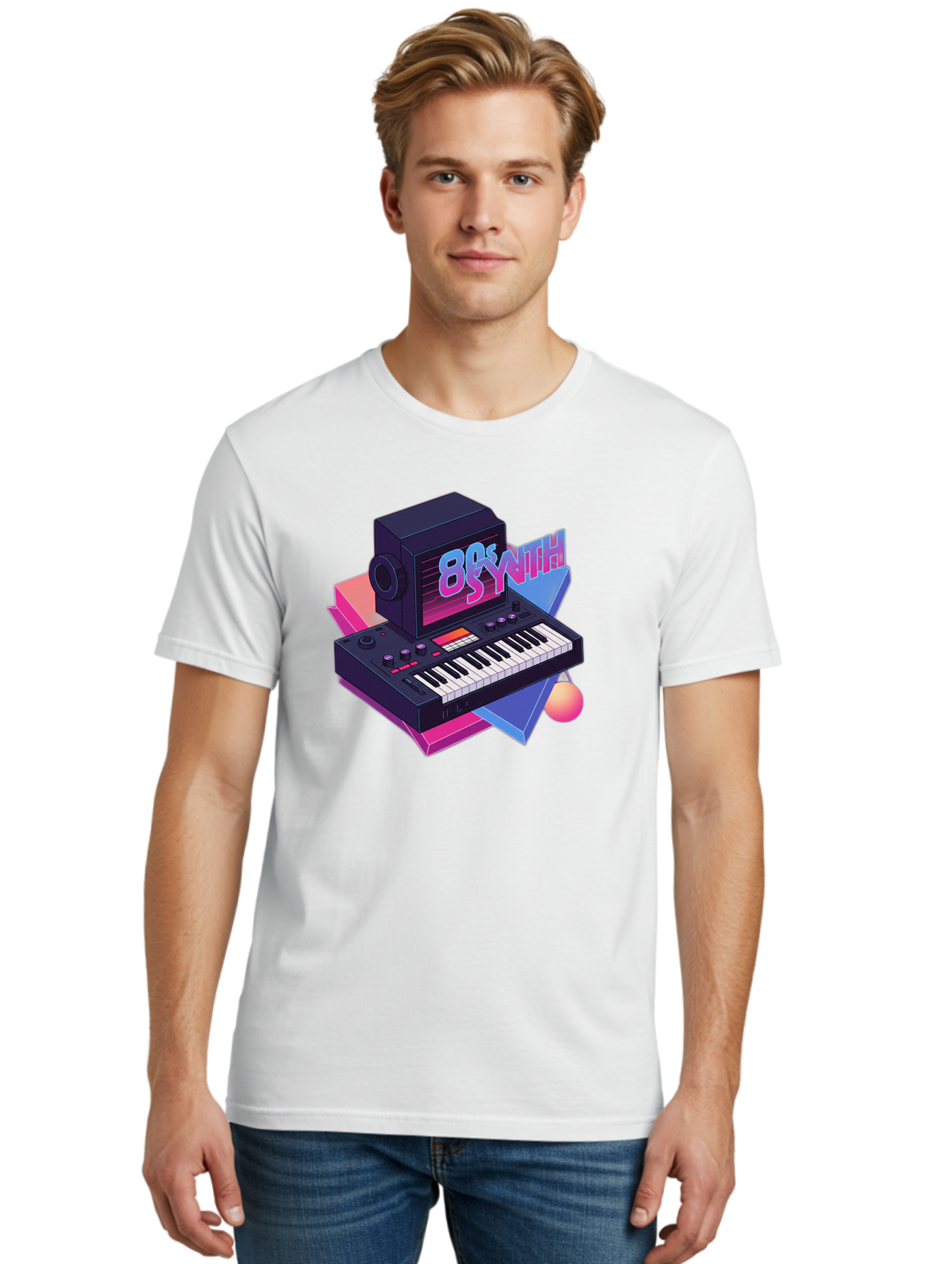80S-Synth Men'S Graphic Tee, 100% Cotton, Comfortable Casual Summer Wear, Machine Washable, Retro Synthesizer, Vintage Electronic Keyboard, 80S Music Gear, Synthwave, Nostalgic Audio Equipment, Electronic Music Production, Baa119 12