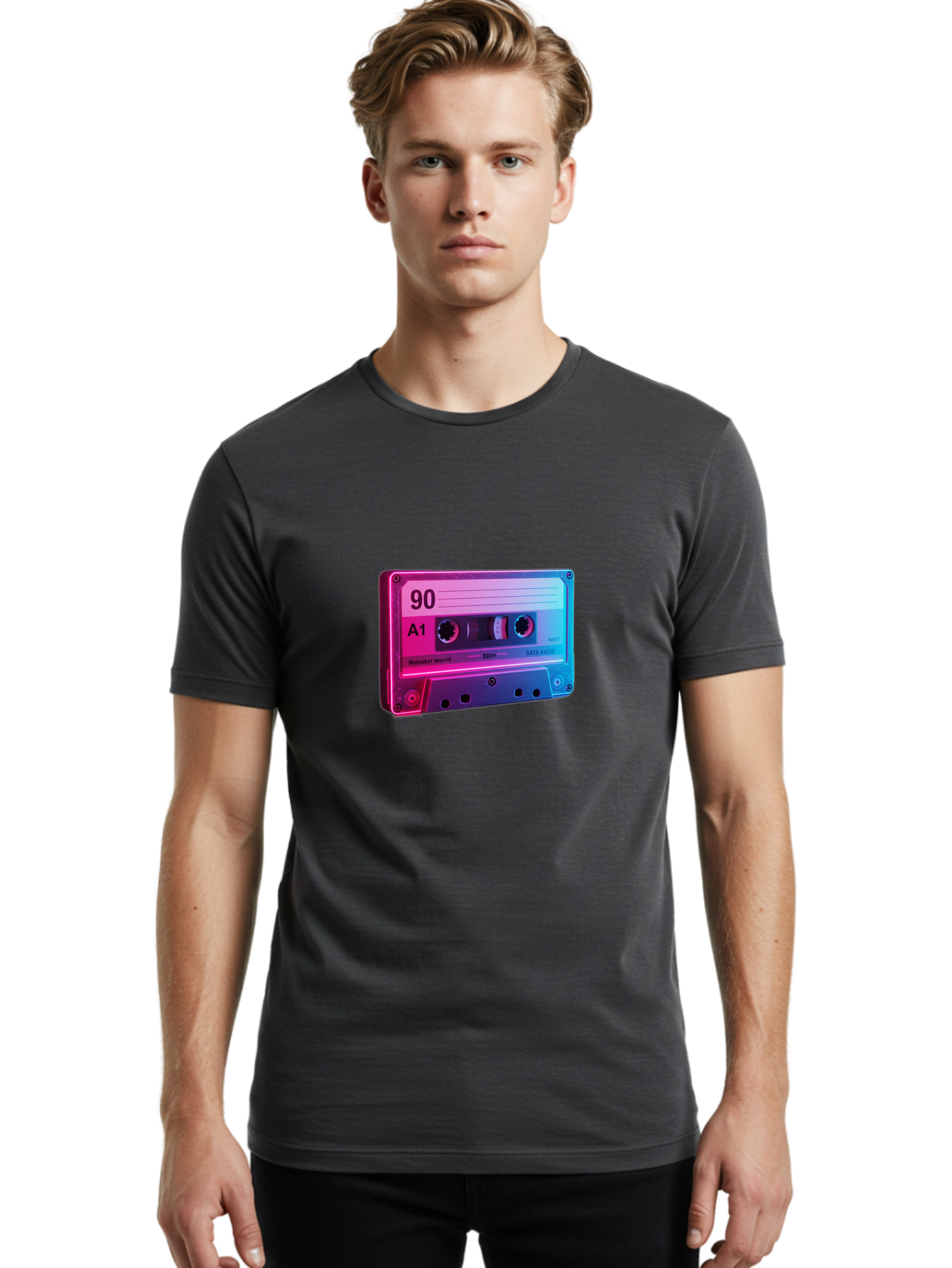 90-A1-Cassette-Tape Men'S Graphic Tee, 100% Cotton, Comfortable Casual Summer Wear, Machine Washable, Retro Cassette Tape, Vintage Music, Nostalgic Technology, 90S Music, A1 Mix Tape, Retro Aesthetics, Vinyl Revival, Music Nostalgia, Baa120 30