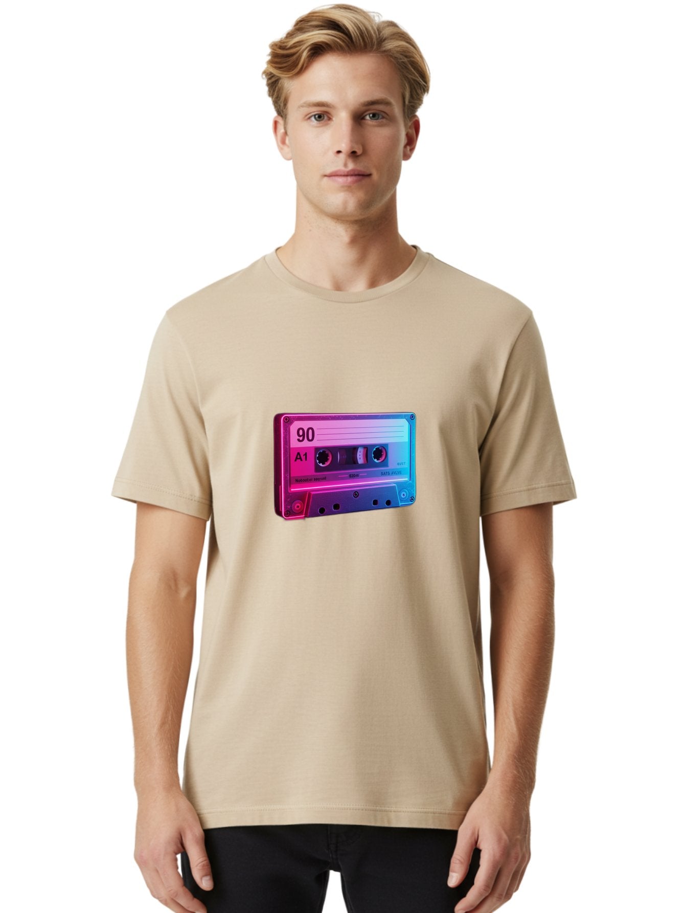 90-A1-Cassette-Tape Men'S Graphic Tee, 100% Cotton, Comfortable Casual Summer Wear, Machine Washable, Retro Cassette Tape, Vintage Music, Nostalgic Technology, 90S Music, A1 Mix Tape, Retro Aesthetics, Vinyl Revival, Music Nostalgia, Baa120 30