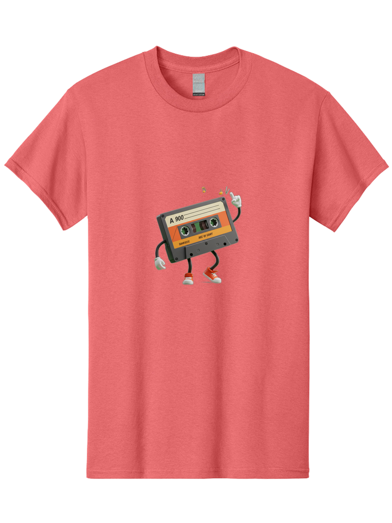 A-900 Men'S Graphic Tee, 100% Cotton, Comfortable Casual Summer Wear, Machine Washable, Retro Cassette Mixtape, A 900, Vintage Music, Age Of Saint, Nostalgic Vibes, Funky Character, Orange And Grey, Red Shoes, Thumbs Up, Baa122 11