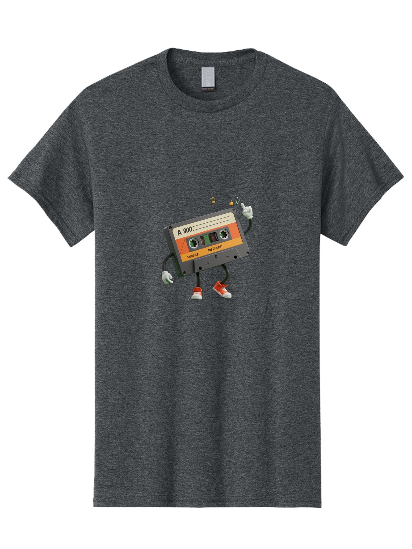 A-900 Men'S Graphic Tee, 100% Cotton, Comfortable Casual Summer Wear, Machine Washable, Retro Cassette Mixtape, A 900, Vintage Music, Age Of Saint, Nostalgic Vibes, Funky Character, Orange And Grey, Red Shoes, Thumbs Up, Baa122