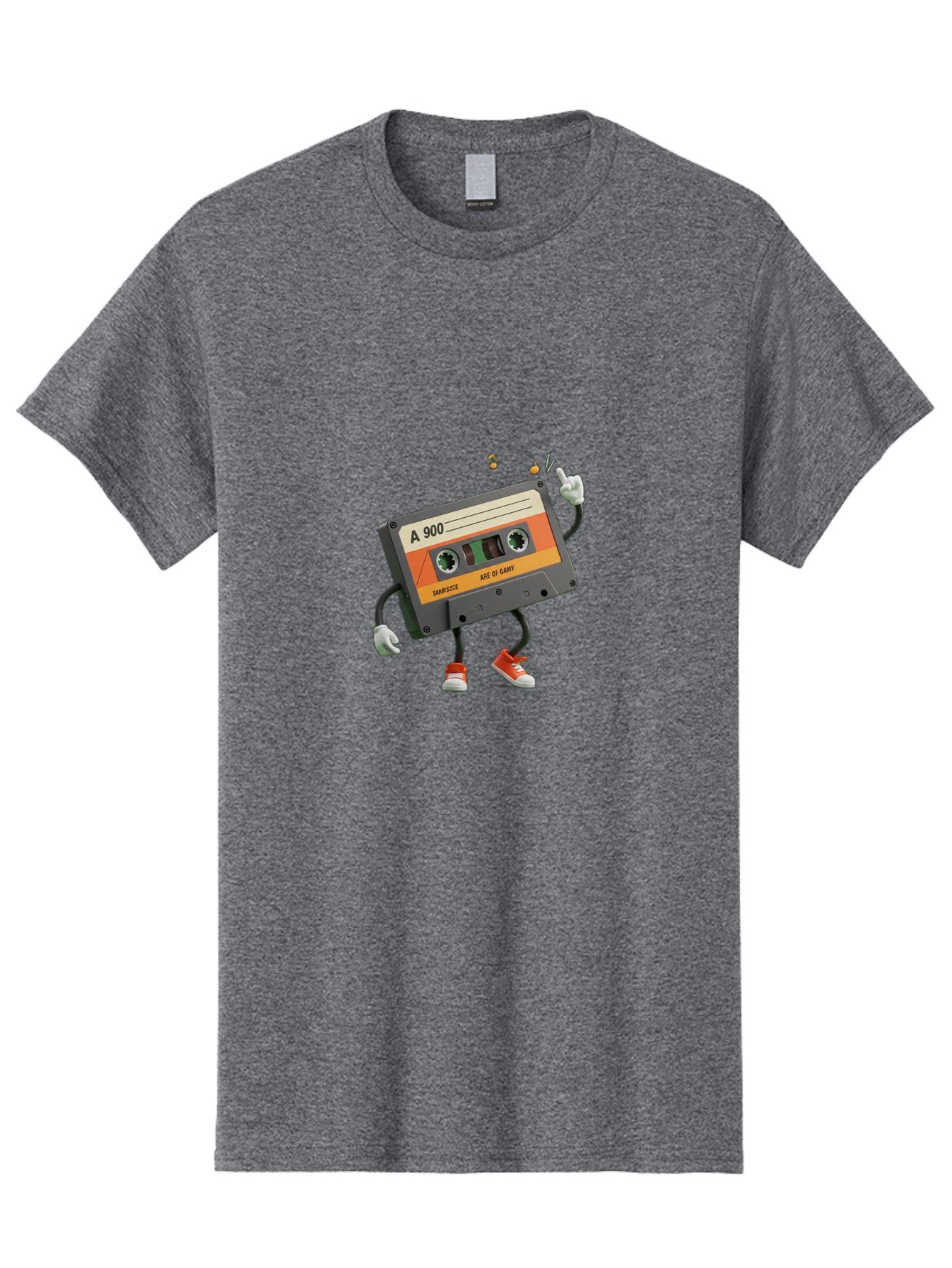 A-900 Men'S Graphic Tee, 100% Cotton, Comfortable Casual Summer Wear, Machine Washable, Retro Cassette Mixtape, A 900, Vintage Music, Age Of Saint, Nostalgic Vibes, Funky Character, Orange And Grey, Red Shoes, Thumbs Up, Baa122 13