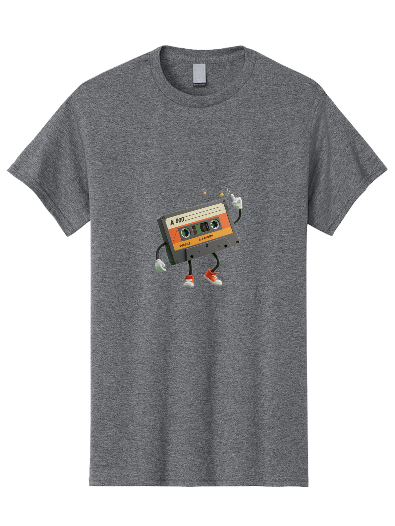A-900 Men'S Graphic Tee, 100% Cotton, Comfortable Casual Summer Wear, Machine Washable, Retro Cassette Mixtape, A 900, Vintage Music, Age Of Saint, Nostalgic Vibes, Funky Character, Orange And Grey, Red Shoes, Thumbs Up, Baa122 29