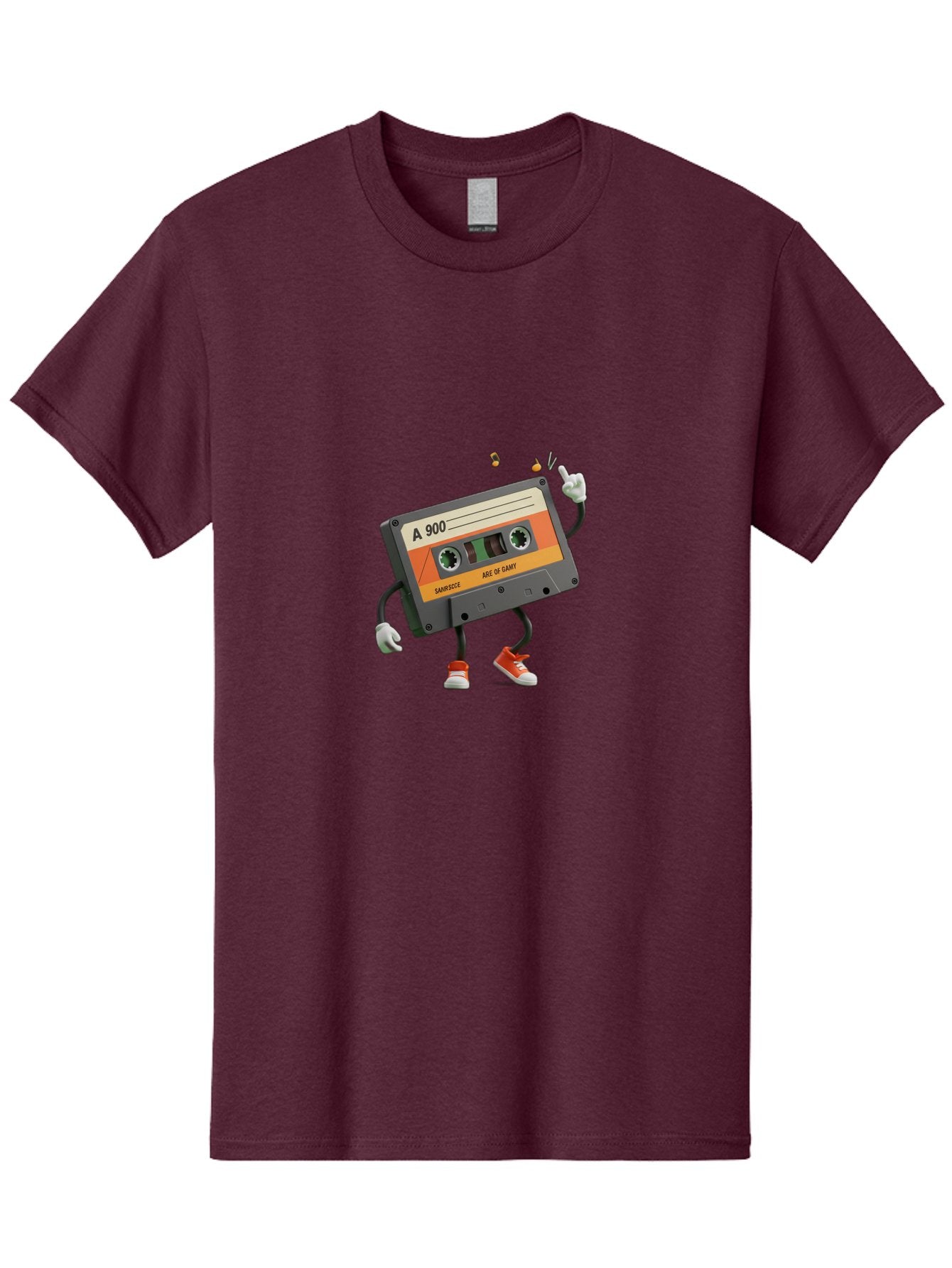 A-900 Men'S Graphic Tee, 100% Cotton, Comfortable Casual Summer Wear, Machine Washable, Retro Cassette Mixtape, A 900, Vintage Music, Age Of Saint, Nostalgic Vibes, Funky Character, Orange And Grey, Red Shoes, Thumbs Up, Baa122 11