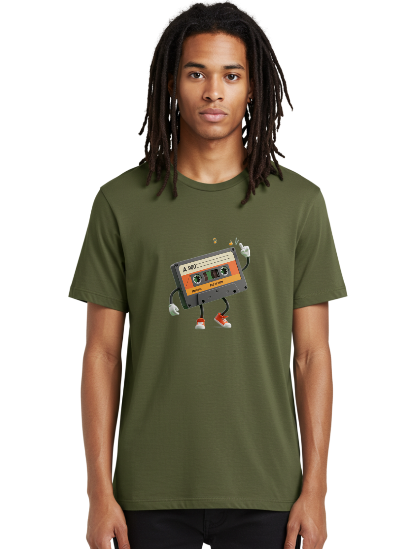 A-900 Men'S Graphic Tee, 100% Cotton, Comfortable Casual Summer Wear, Machine Washable, Retro Cassette Mixtape, A 900, Vintage Music, Age Of Saint, Nostalgic Vibes, Funky Character, Orange And Grey, Red Shoes, Thumbs Up, Baa122 6