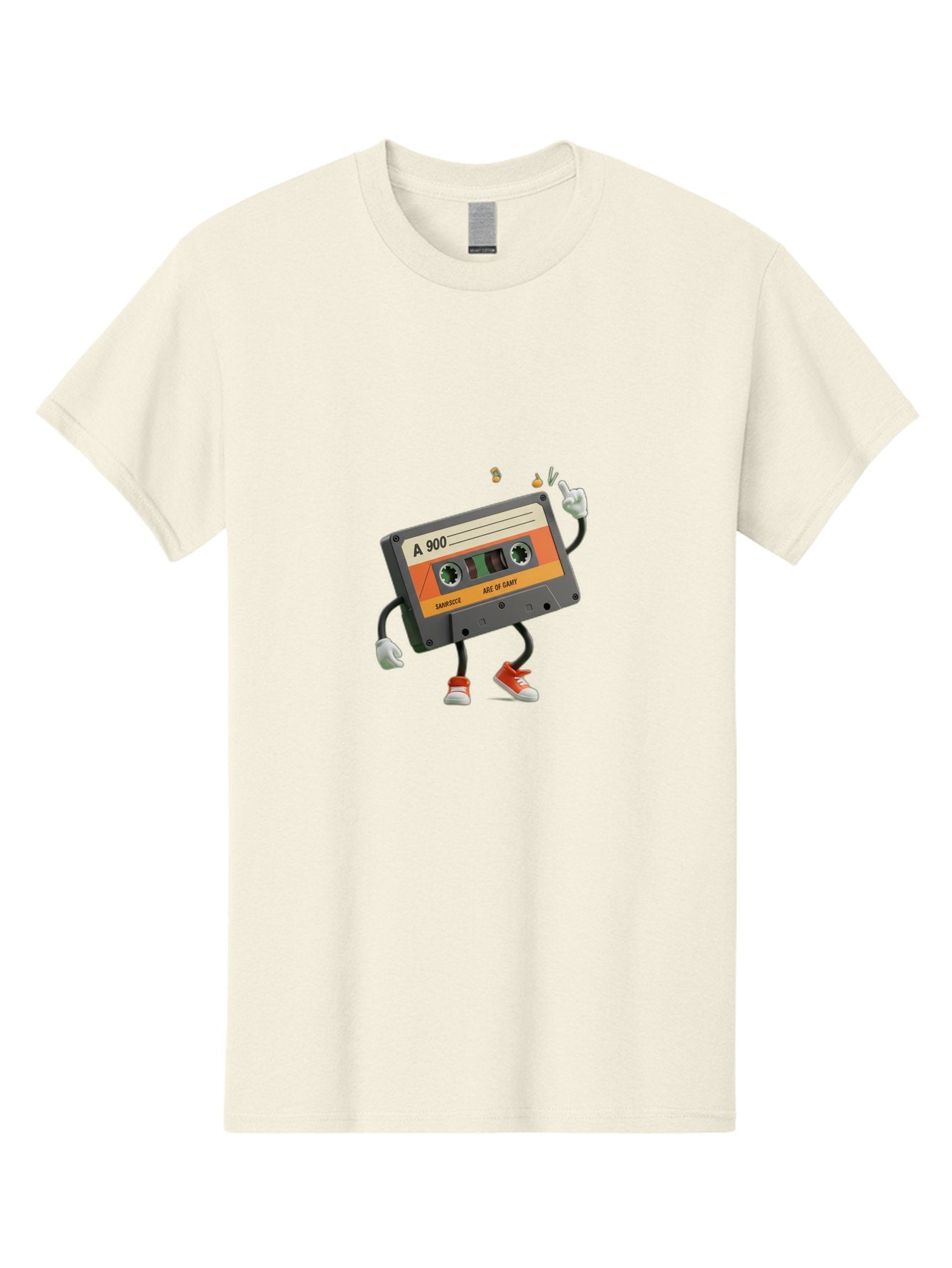 A-900 Men'S Graphic Tee, 100% Cotton, Comfortable Casual Summer Wear, Machine Washable, Retro Cassette Mixtape, A 900, Vintage Music, Age Of Saint, Nostalgic Vibes, Funky Character, Orange And Grey, Red Shoes, Thumbs Up, Baa122 7