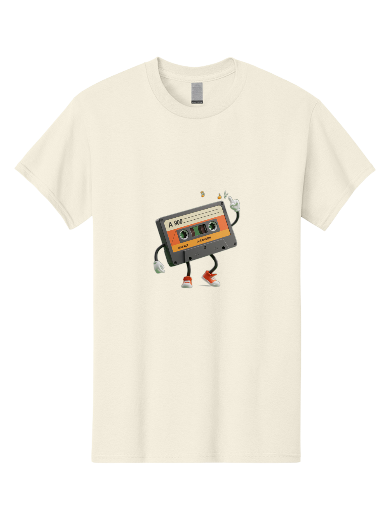 A-900 Men'S Graphic Tee, 100% Cotton, Comfortable Casual Summer Wear, Machine Washable, Retro Cassette Mixtape, A 900, Vintage Music, Age Of Saint, Nostalgic Vibes, Funky Character, Orange And Grey, Red Shoes, Thumbs Up, Baa122 25