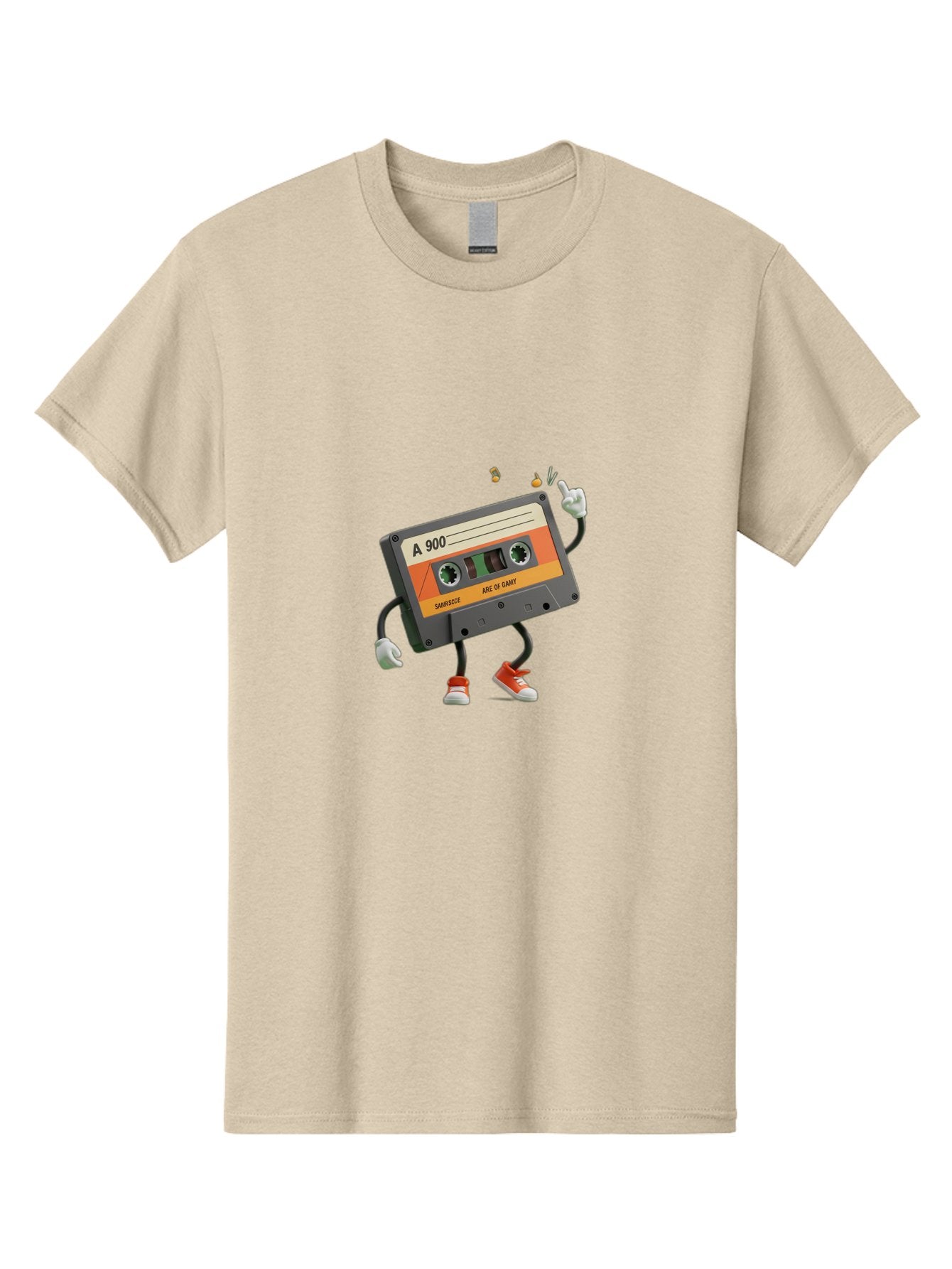 A-900 Men'S Graphic Tee, 100% Cotton, Comfortable Casual Summer Wear, Machine Washable, Retro Cassette Mixtape, A 900, Vintage Music, Age Of Saint, Nostalgic Vibes, Funky Character, Orange And Grey, Red Shoes, Thumbs Up, Baa122 15