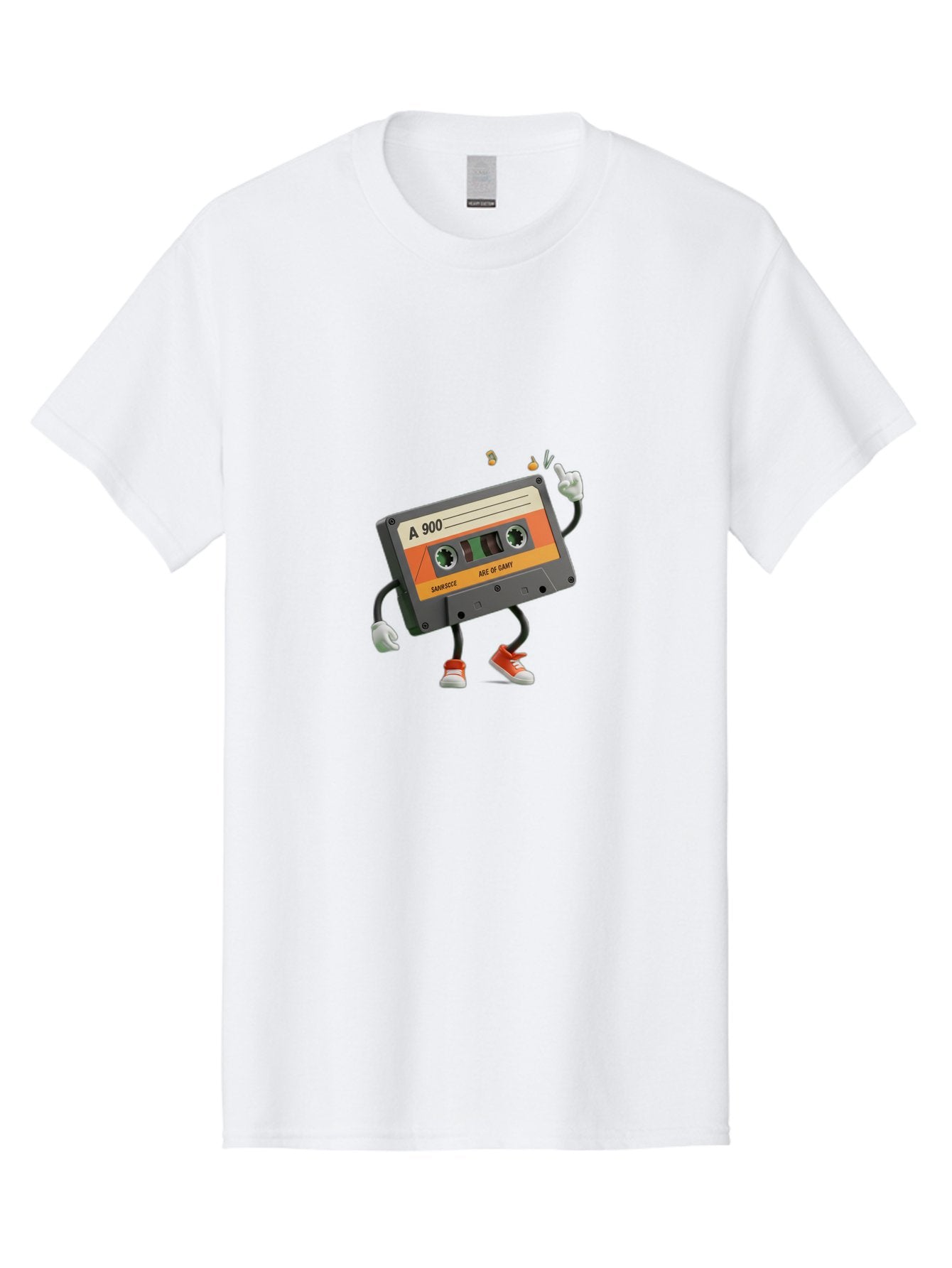 A-900 Men'S Graphic Tee, 100% Cotton, Comfortable Casual Summer Wear, Machine Washable, Retro Cassette Mixtape, A 900, Vintage Music, Age Of Saint, Nostalgic Vibes, Funky Character, Orange And Grey, Red Shoes, Thumbs Up, Baa122