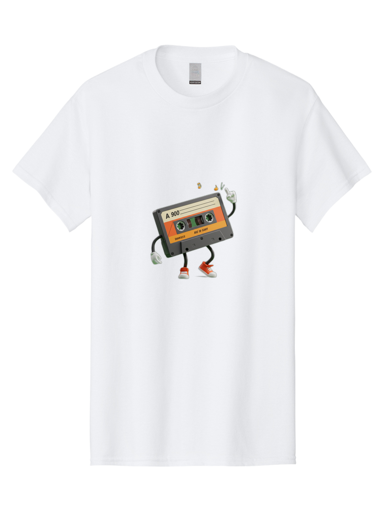 A-900 Men'S Graphic Tee, 100% Cotton, Comfortable Casual Summer Wear, Machine Washable, Retro Cassette Mixtape, A 900, Vintage Music, Age Of Saint, Nostalgic Vibes, Funky Character, Orange And Grey, Red Shoes, Thumbs Up, Baa122 19