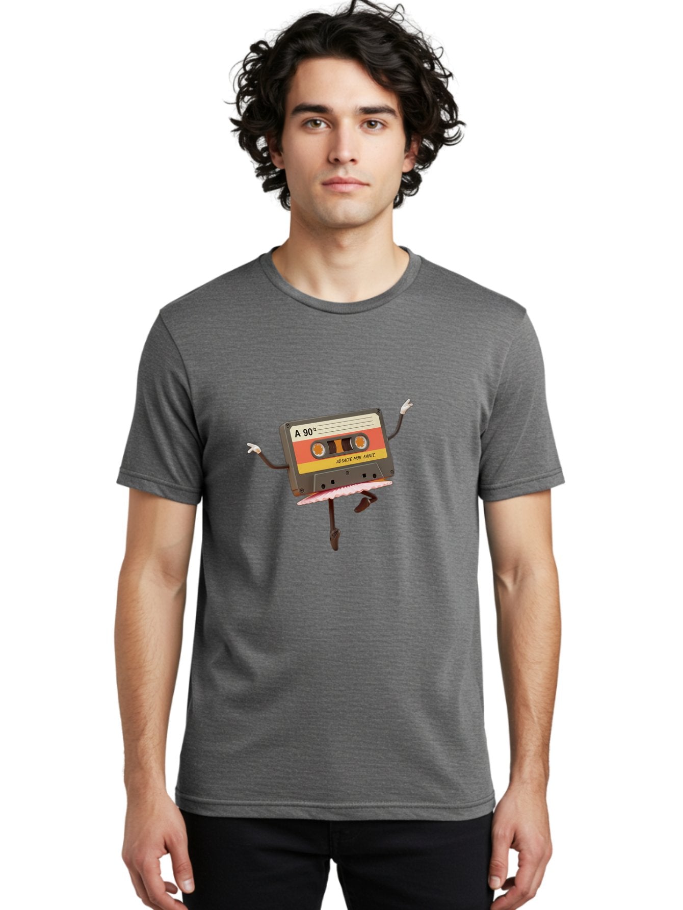 A-90Deg Men'S Graphic Tee, 100% Cotton, Comfortable Casual Summer Wear, Machine Washable, Retro Cassette Tape, Mixtape Artwork, Cassette With Arms And Legs, 90S Music Nostalgia, Mixtape Culture, Vintage Audio, Music Memorabilia, Baa123 26