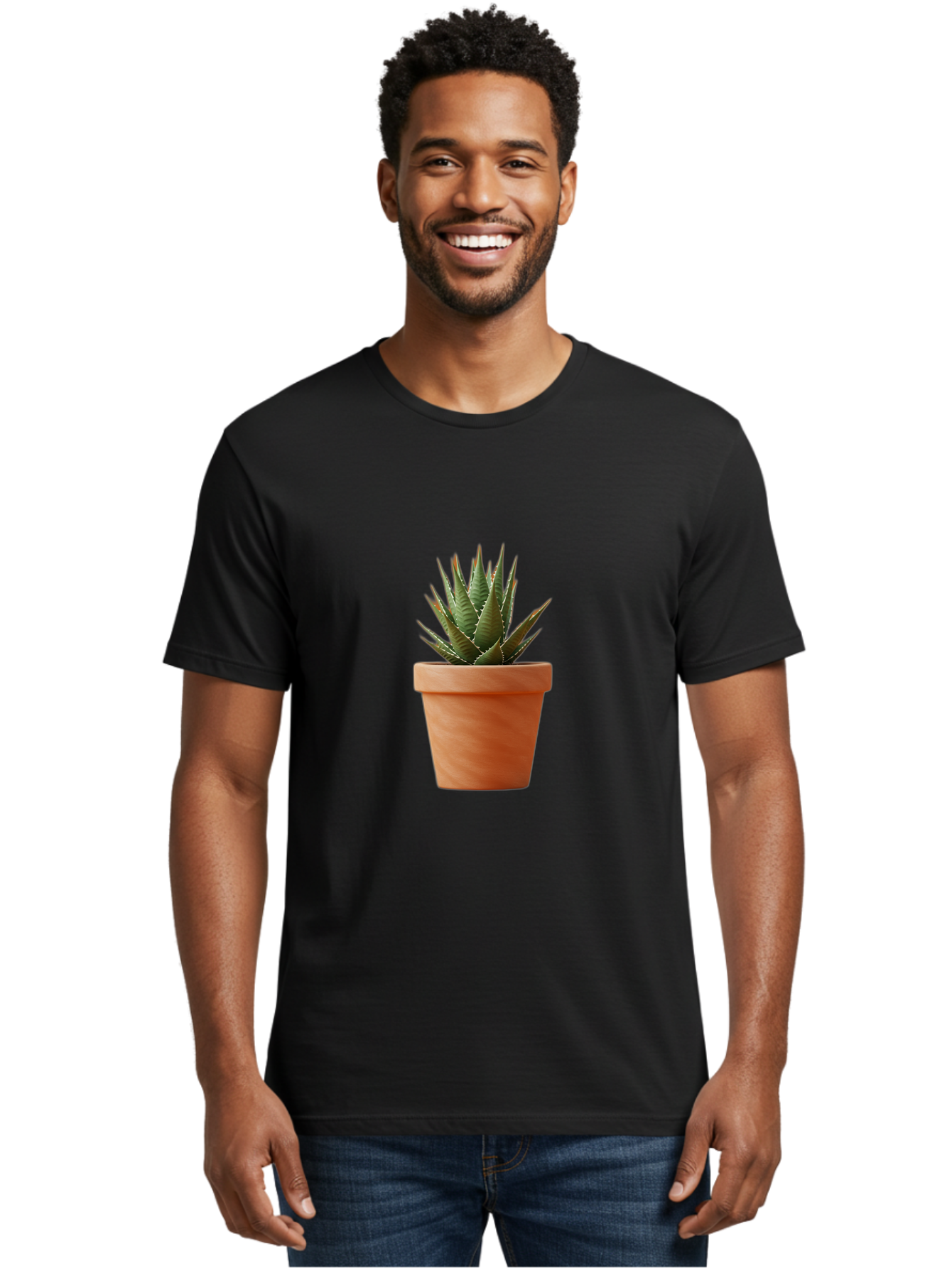 Agave-In-Terracotta-Pot Men'S Graphic Tee, 100% Cotton, Comfortable Casual Summer Wear, Machine Washable, Aloe Vera In Terracotta Pot, Succulent Plant, Indoor Decor, Minimalist Design, Low Maintenance, Green Leaves, Spiky Texture, Home Decor Baa124 22
