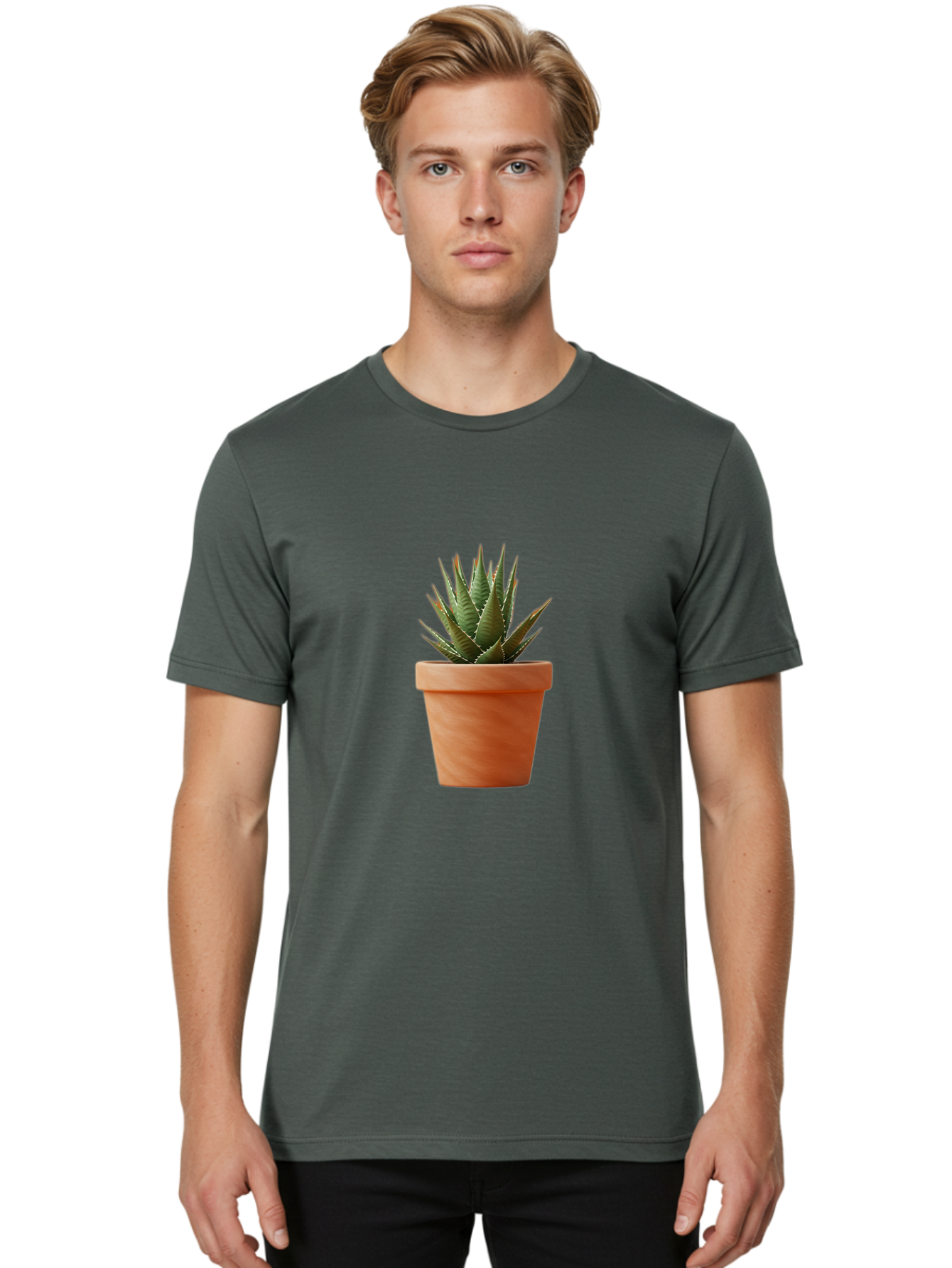 Agave-In-Terracotta-Pot Men'S Graphic Tee, 100% Cotton, Comfortable Casual Summer Wear, Machine Washable, Aloe Vera In Terracotta Pot, Succulent Plant, Indoor Decor, Minimalist Design, Low Maintenance, Green Leaves, Spiky Texture, Home Decor Baa124 14