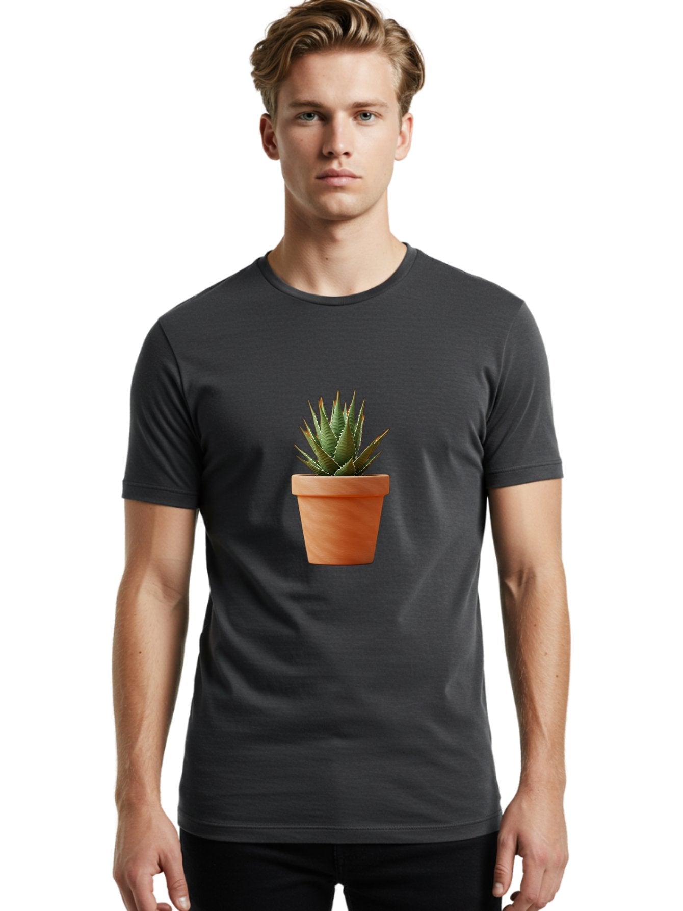 Agave-In-Terracotta-Pot Men'S Graphic Tee, 100% Cotton, Comfortable Casual Summer Wear, Machine Washable, Aloe Vera In Terracotta Pot, Succulent Plant, Indoor Decor, Minimalist Design, Low Maintenance, Green Leaves, Spiky Texture, Home Decor Baa124 29