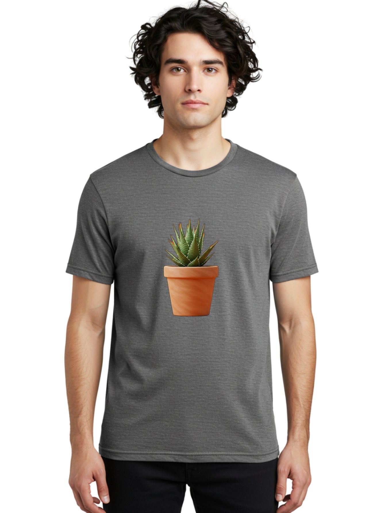 Agave-In-Terracotta-Pot Men'S Graphic Tee, 100% Cotton, Comfortable Casual Summer Wear, Machine Washable, Aloe Vera In Terracotta Pot, Succulent Plant, Indoor Decor, Minimalist Design, Low Maintenance, Green Leaves, Spiky Texture, Home Decor Baa124 27