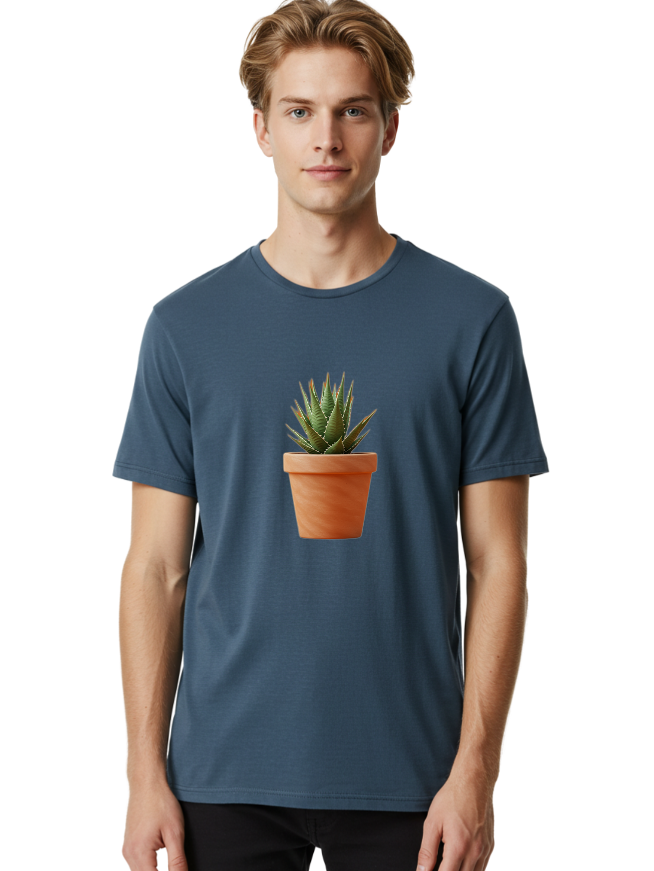 Agave-In-Terracotta-Pot Men'S Graphic Tee, 100% Cotton, Comfortable Casual Summer Wear, Machine Washable, Aloe Vera In Terracotta Pot, Succulent Plant, Indoor Decor, Minimalist Design, Low Maintenance, Green Leaves, Spiky Texture, Home Decor Baa124 28