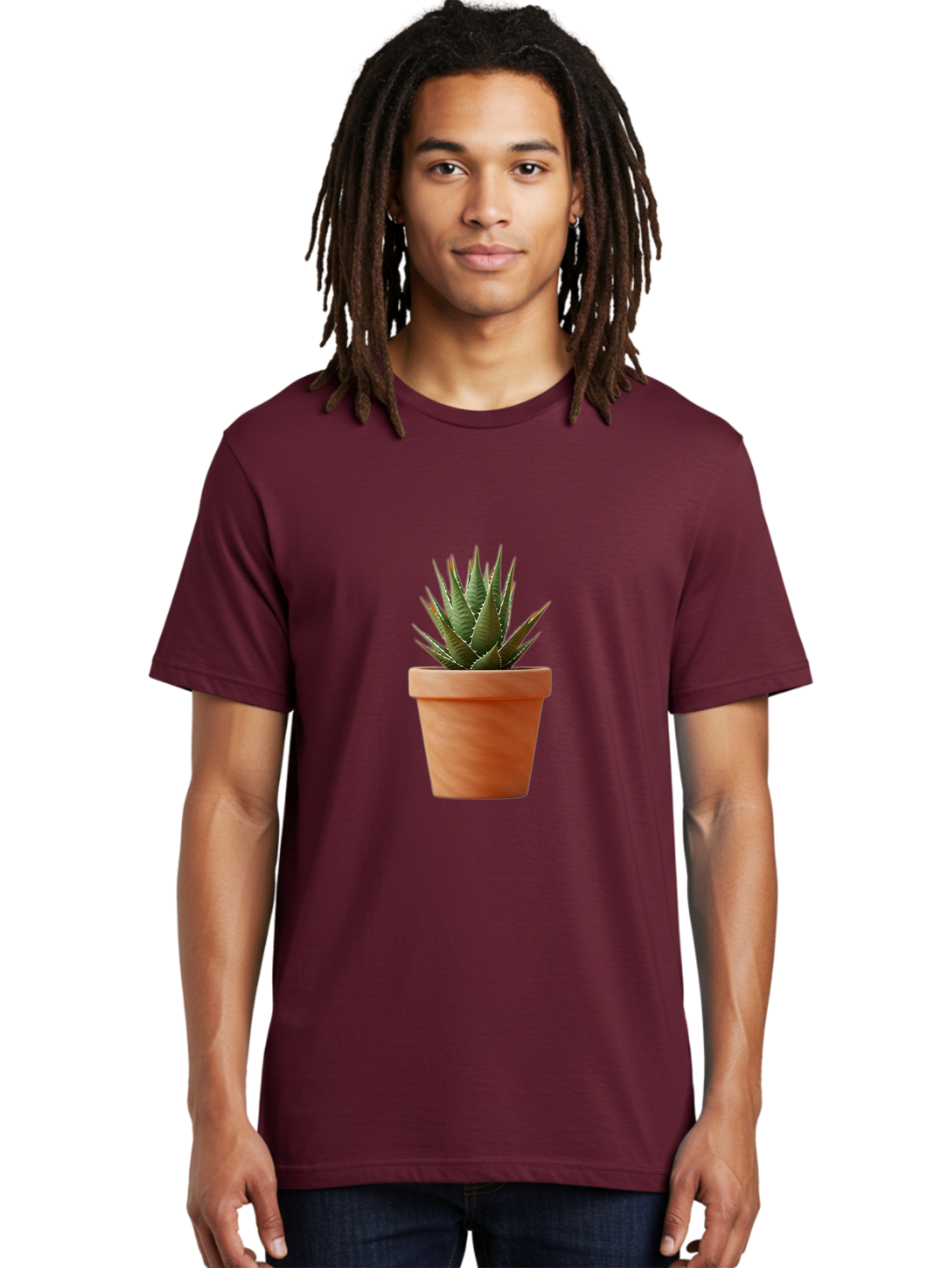 Agave-In-Terracotta-Pot Men'S Graphic Tee, 100% Cotton, Comfortable Casual Summer Wear, Machine Washable, Aloe Vera In Terracotta Pot, Succulent Plant, Indoor Decor, Minimalist Design, Low Maintenance, Green Leaves, Spiky Texture, Home Decor Baa124 24