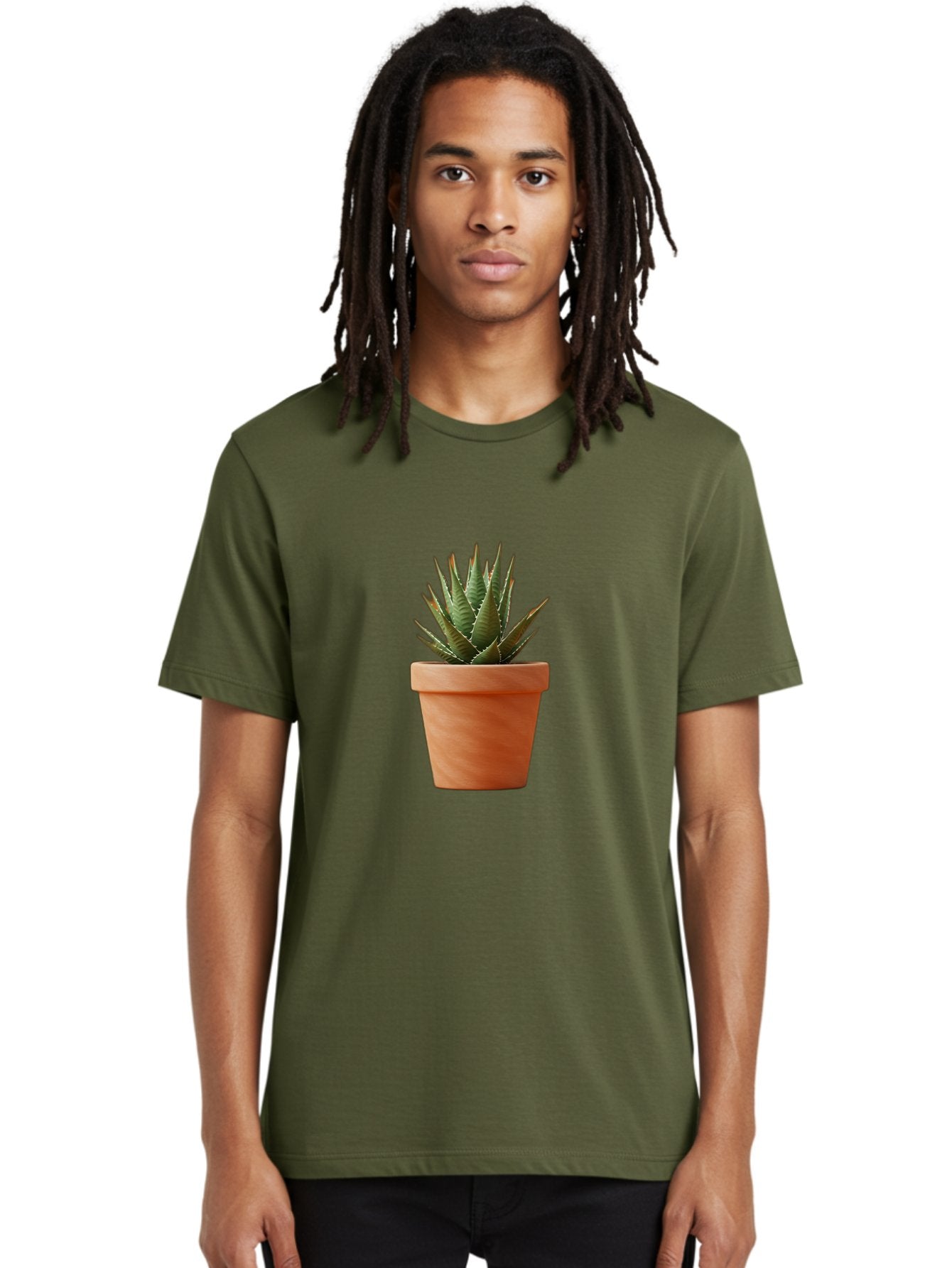 Agave-In-Terracotta-Pot Men'S Graphic Tee, 100% Cotton, Comfortable Casual Summer Wear, Machine Washable, Aloe Vera In Terracotta Pot, Succulent Plant, Indoor Decor, Minimalist Design, Low Maintenance, Green Leaves, Spiky Texture, Home Decor Baa124 25