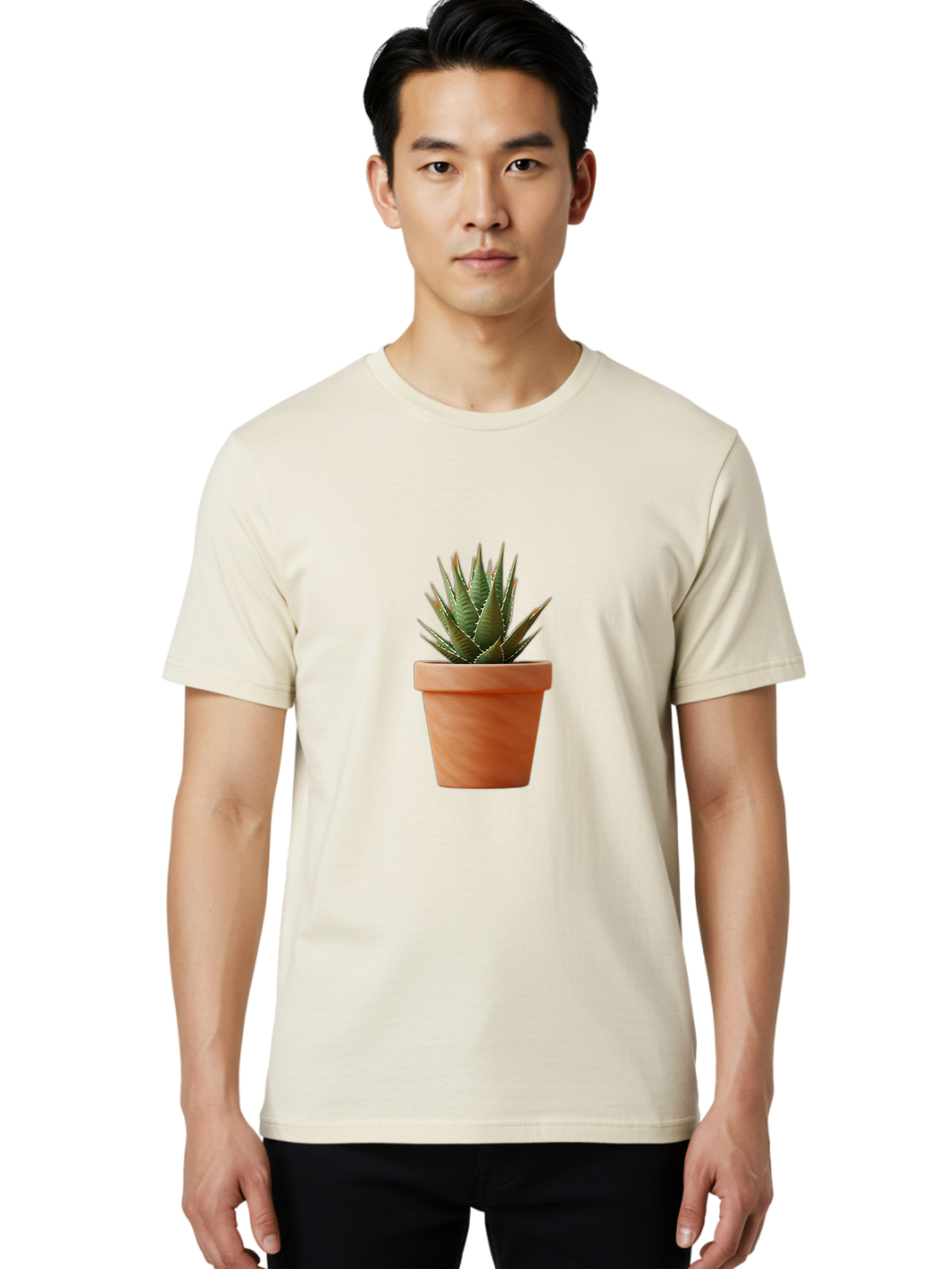 Agave-In-Terracotta-Pot Men'S Graphic Tee, 100% Cotton, Comfortable Casual Summer Wear, Machine Washable, Aloe Vera In Terracotta Pot, Succulent Plant, Indoor Decor, Minimalist Design, Low Maintenance, Green Leaves, Spiky Texture, Home Decor Baa124 16