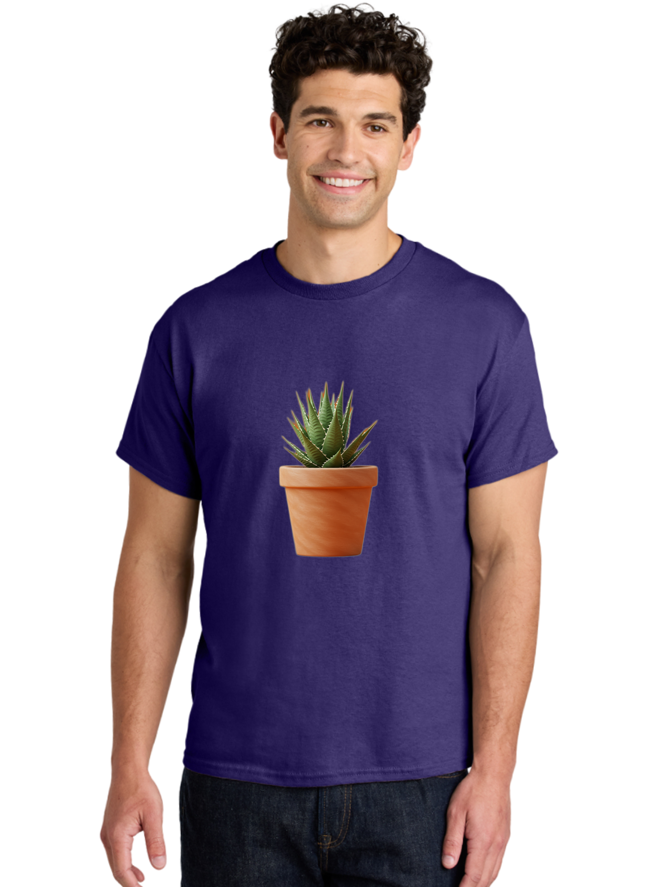 Agave-In-Terracotta-Pot Men'S Graphic Tee, 100% Cotton, Comfortable Casual Summer Wear, Machine Washable, Aloe Vera In Terracotta Pot, Succulent Plant, Indoor Decor, Minimalist Design, Low Maintenance, Green Leaves, Spiky Texture, Home Decor Baa124 30