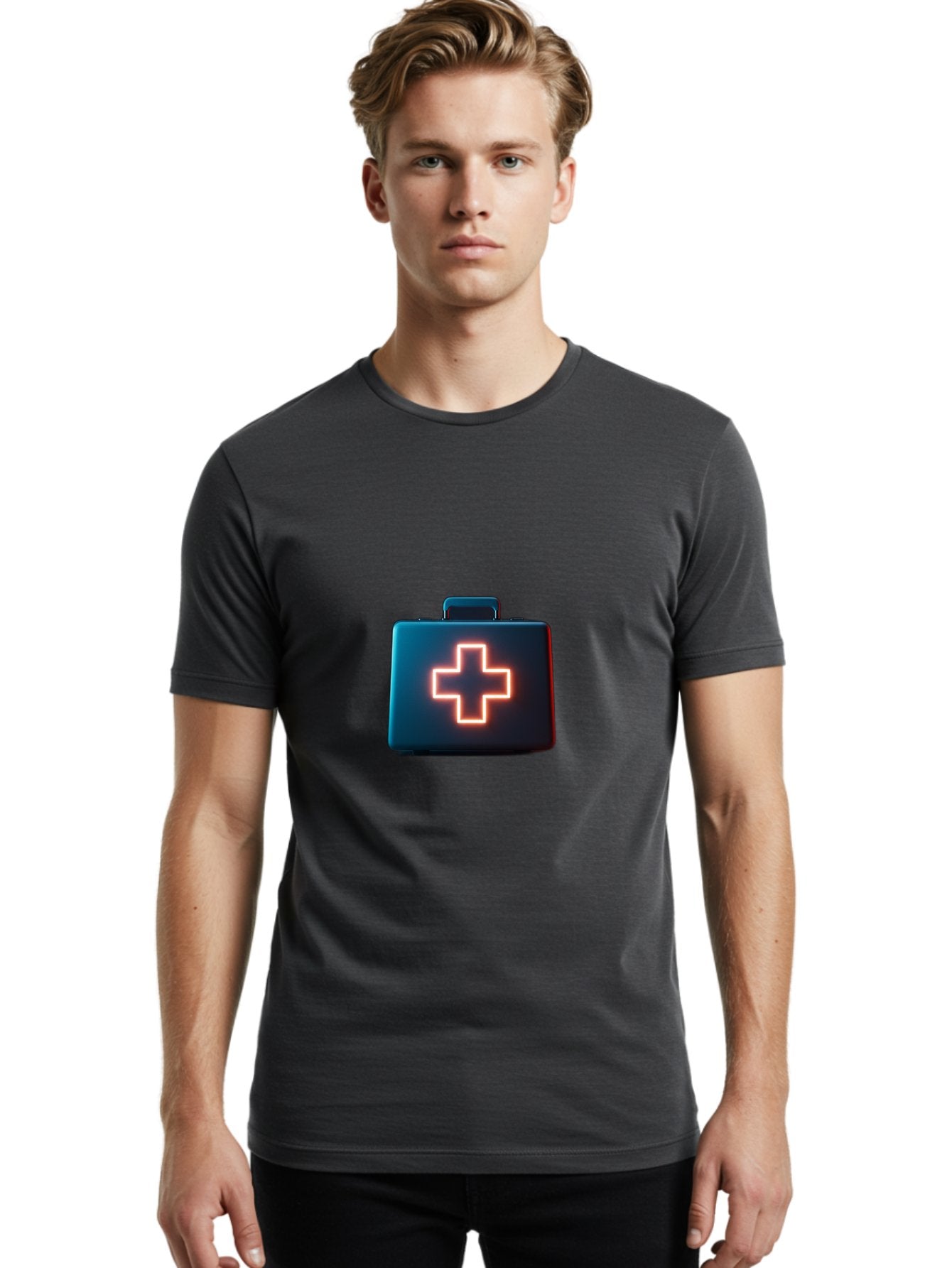 Aid-Kit Men'S Graphic Tee, 100% Cotton, Comfortable Casual Summer Wear, Machine Washable, Medical Kit, First Aid Box, Health Care, Emergency Response, Medical Cross, Neon Sign, 3D Rendering Baa126 20