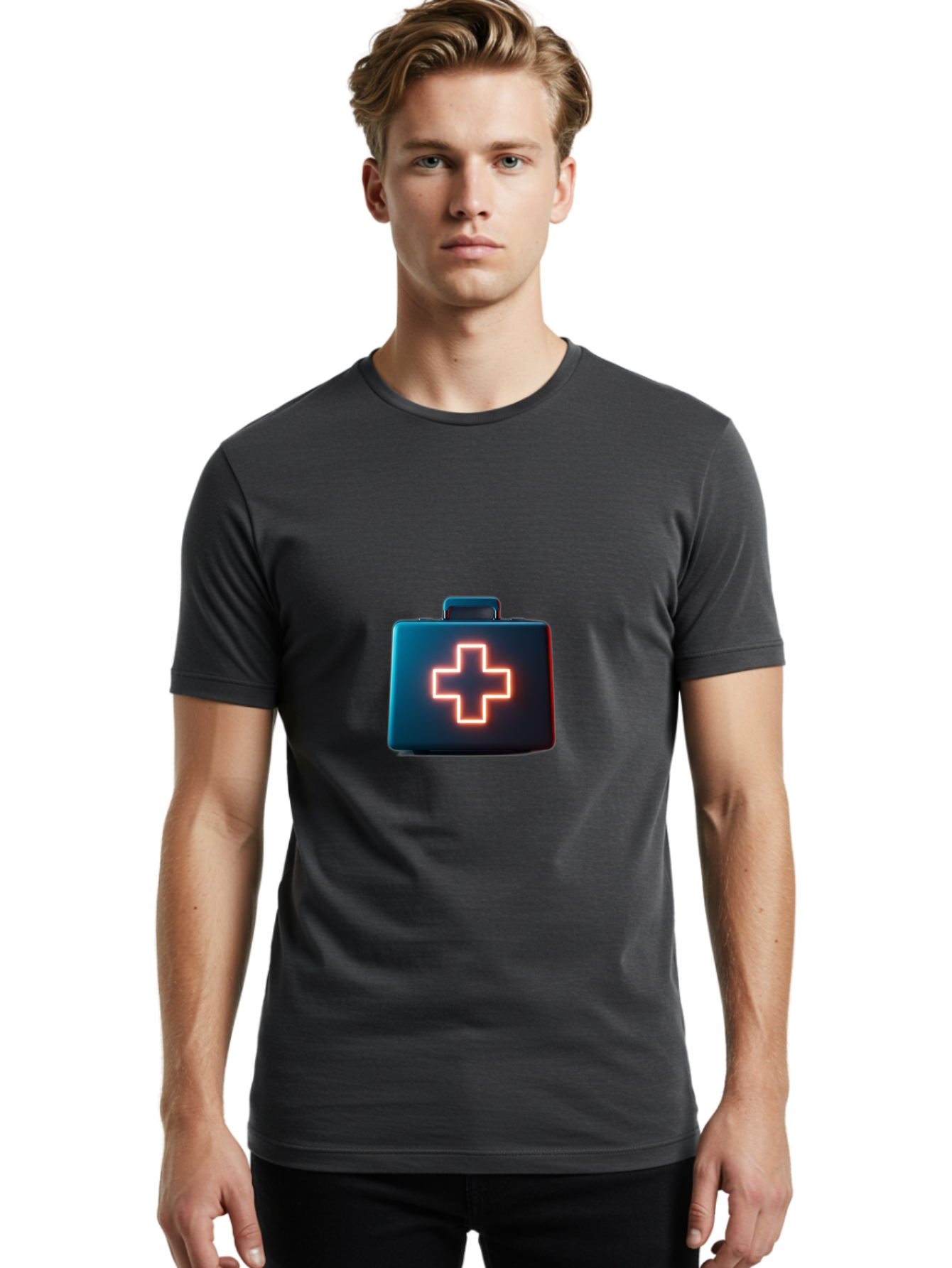 Aid-Kit Men'S Graphic Tee, 100% Cotton, Comfortable Casual Summer Wear, Machine Washable, Medical Kit, First Aid Box, Health Care, Emergency Response, Medical Cross, Neon Sign, 3D Rendering Baa126 30