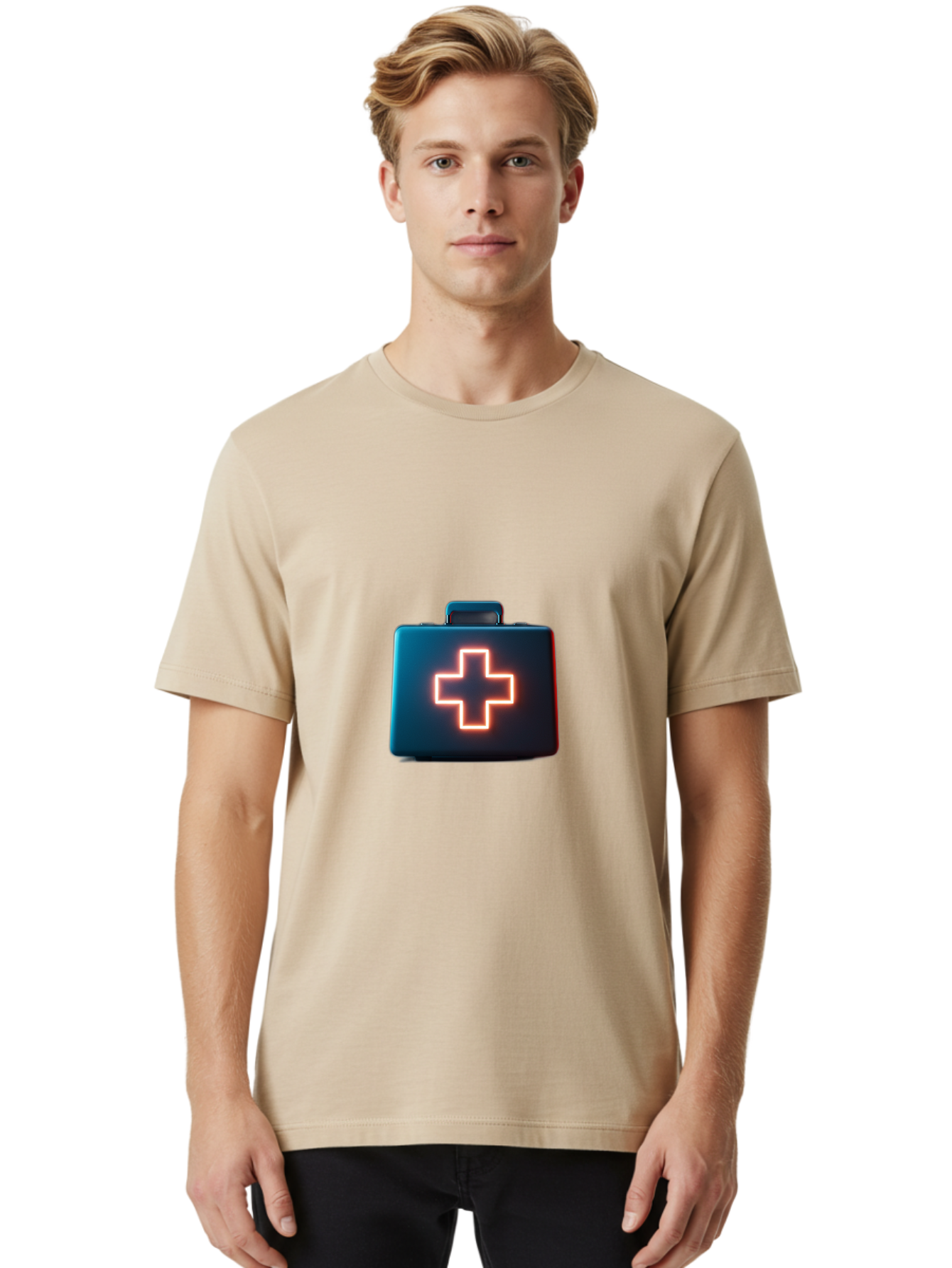 Aid-Kit Men'S Graphic Tee, 100% Cotton, Comfortable Casual Summer Wear, Machine Washable, Medical Kit, First Aid Box, Health Care, Emergency Response, Medical Cross, Neon Sign, 3D Rendering Baa126 12