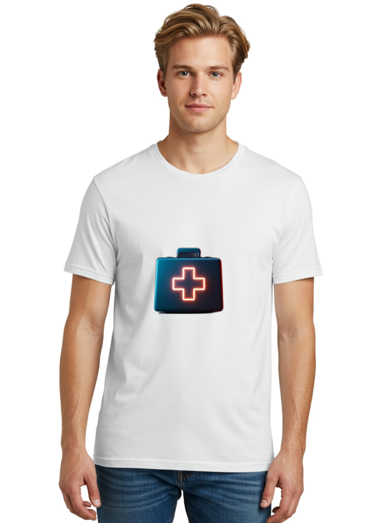 Aid-Kit Men'S Graphic Tee, 100% Cotton, Comfortable Casual Summer Wear, Machine Washable, Medical Kit, First Aid Box, Health Care, Emergency Response, Medical Cross, Neon Sign, 3D Rendering Baa126 28