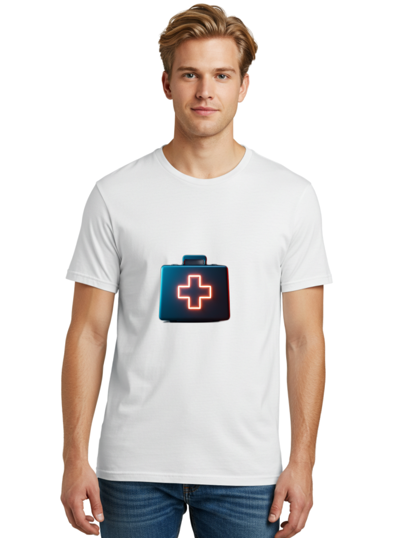 Aid-Kit Men'S Graphic Tee, 100% Cotton, Comfortable Casual Summer Wear, Machine Washable, Medical Kit, First Aid Box, Health Care, Emergency Response, Medical Cross, Neon Sign, 3D Rendering Baa126 6