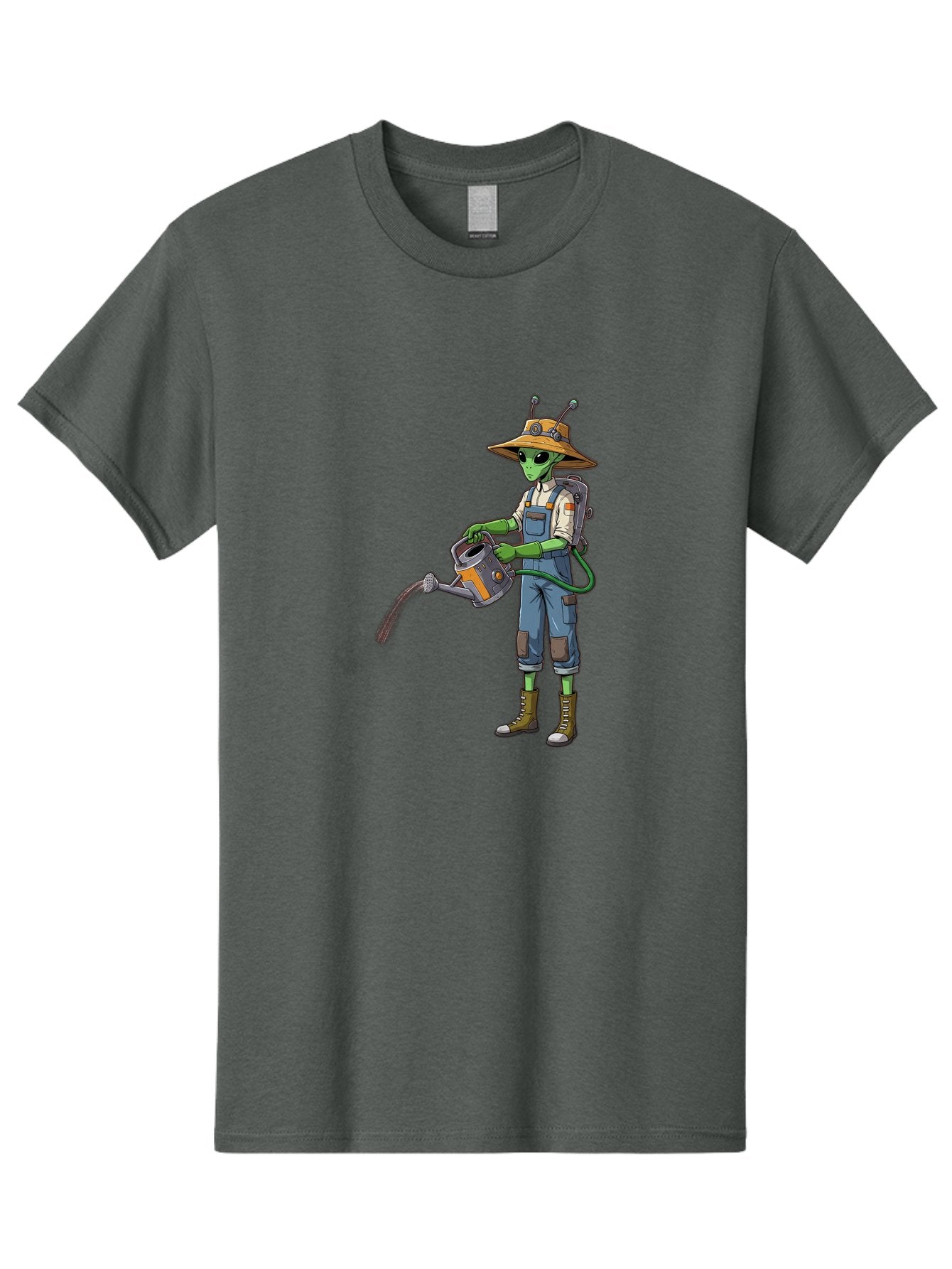 Alien-Gardener Men'S Graphic Tee, 100% Cotton, Comfortable Casual Summer Wear, Machine Washable, Alien Gardener, Watering Can, Gardening Tools, Green Skin, Futuristic Gardening, Cartoon Character, Science Fiction, Gardening Gloves, Overalls, Baa127 14
