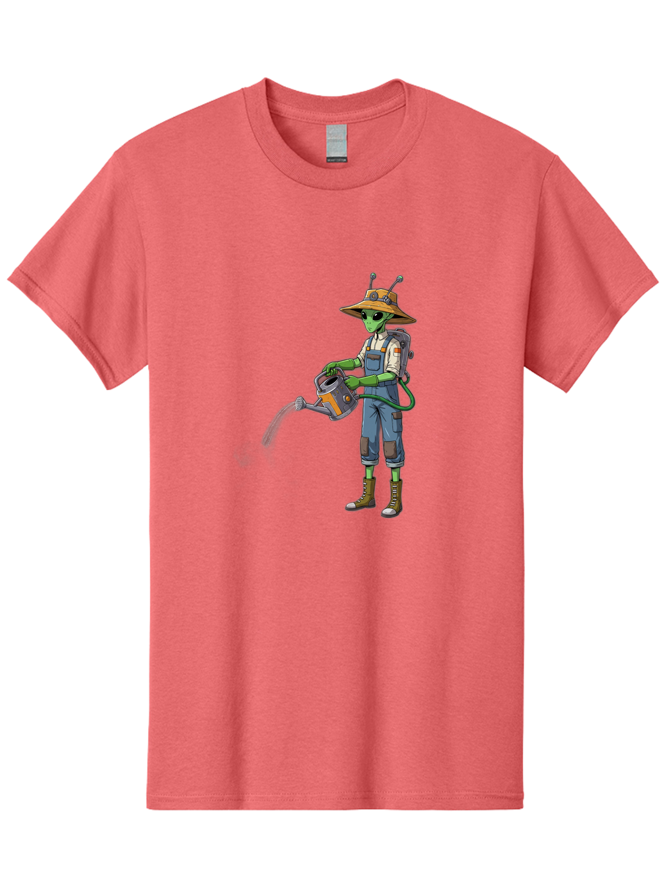 Alien-Gardener Men'S Graphic Tee, 100% Cotton, Comfortable Casual Summer Wear, Machine Washable, Alien Gardener, Watering Can, Gardening Tools, Green Skin, Futuristic Gardening, Cartoon Character, Science Fiction, Gardening Gloves, Overalls, Baa127 6