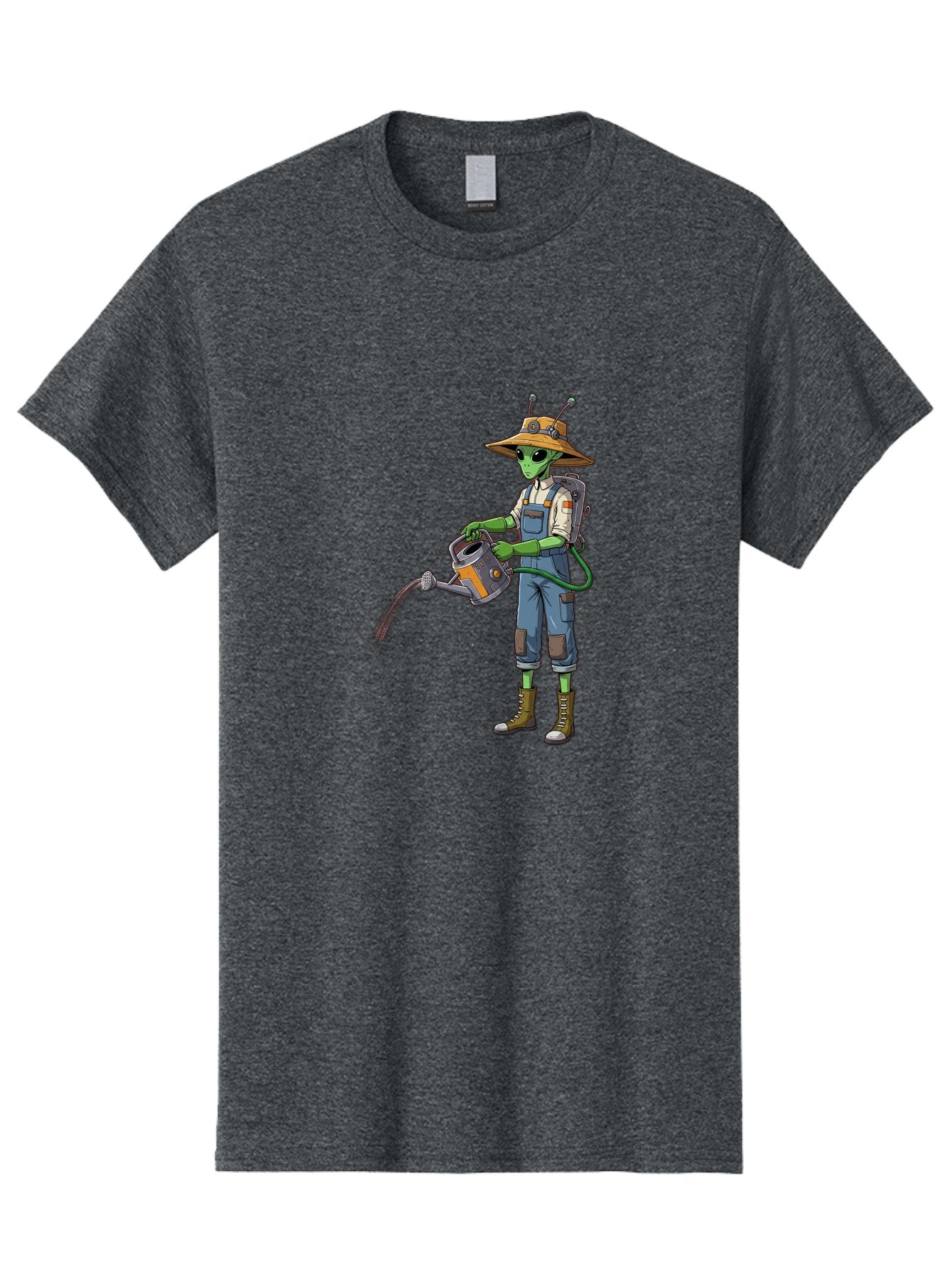Alien-Gardener Men'S Graphic Tee, 100% Cotton, Comfortable Casual Summer Wear, Machine Washable, Alien Gardener, Watering Can, Gardening Tools, Green Skin, Futuristic Gardening, Cartoon Character, Science Fiction, Gardening Gloves, Overalls, Baa127 3