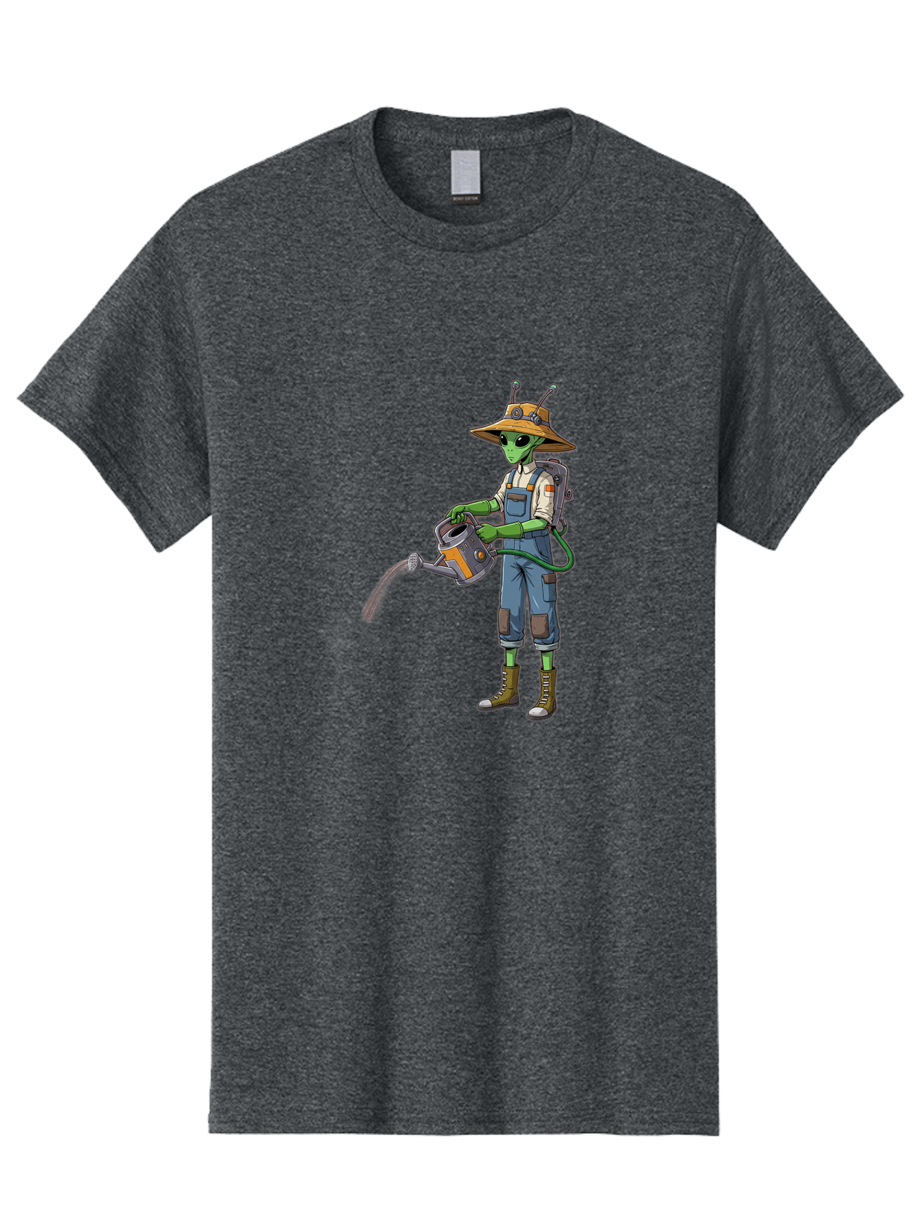 Alien-Gardener Men'S Graphic Tee, 100% Cotton, Comfortable Casual Summer Wear, Machine Washable, Alien Gardener, Watering Can, Gardening Tools, Green Skin, Futuristic Gardening, Cartoon Character, Science Fiction, Gardening Gloves, Overalls, Baa127 9