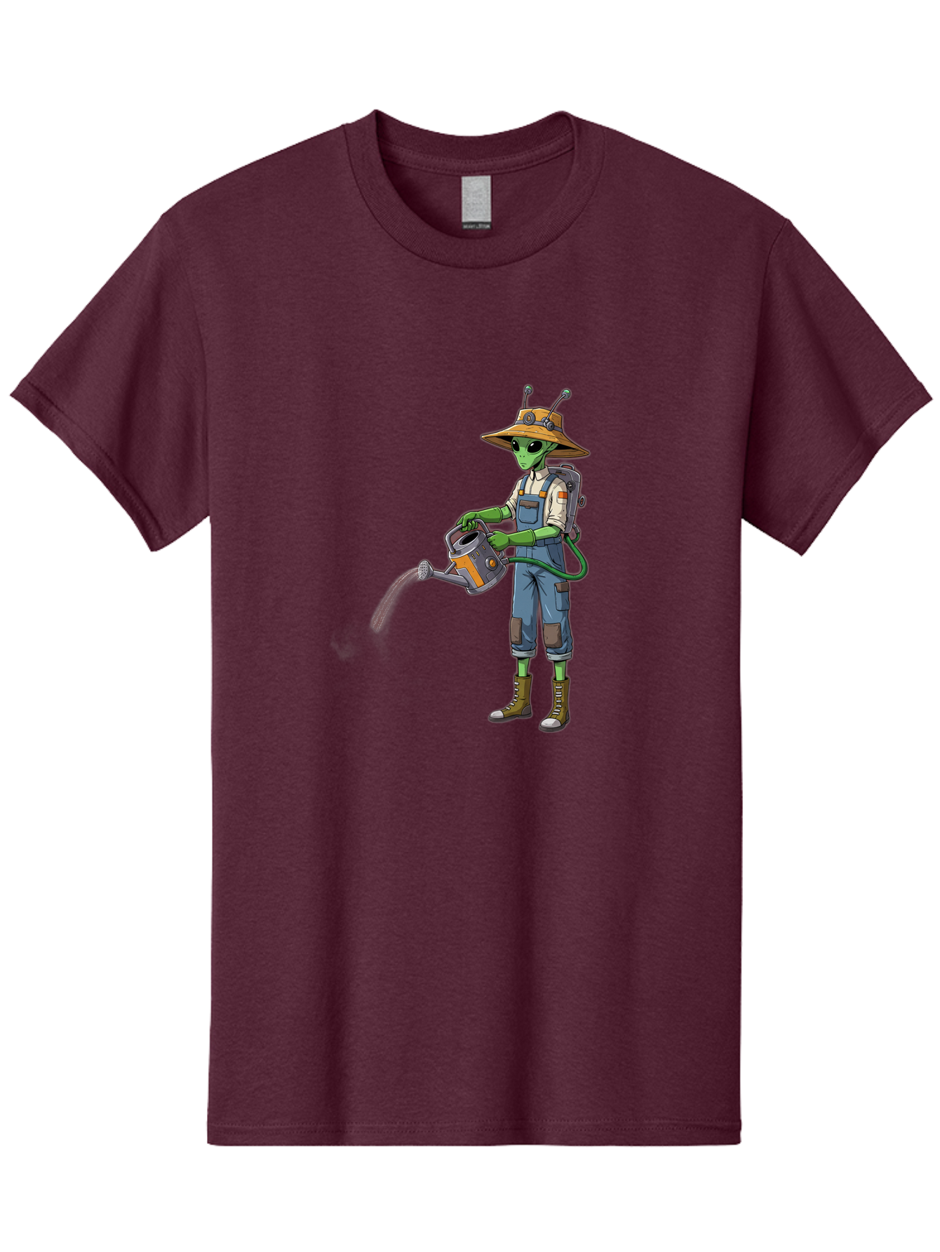 Alien-Gardener Men'S Graphic Tee, 100% Cotton, Comfortable Casual Summer Wear, Machine Washable, Alien Gardener, Watering Can, Gardening Tools, Green Skin, Futuristic Gardening, Cartoon Character, Science Fiction, Gardening Gloves, Overalls, Baa127 5