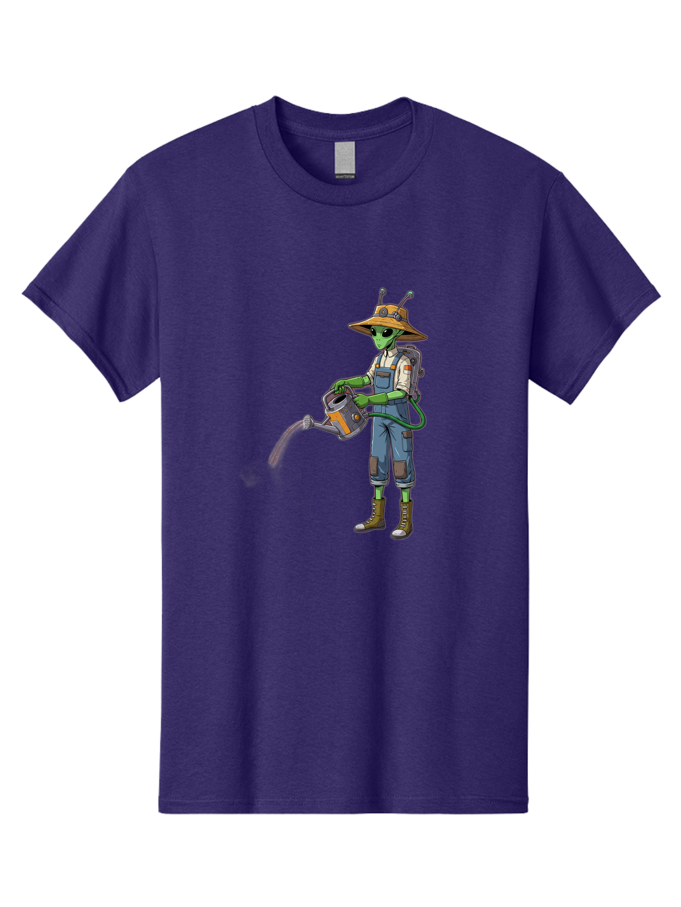 Alien-Gardener Men'S Graphic Tee, 100% Cotton, Comfortable Casual Summer Wear, Machine Washable, Alien Gardener, Watering Can, Gardening Tools, Green Skin, Futuristic Gardening, Cartoon Character, Science Fiction, Gardening Gloves, Overalls, Baa127 3