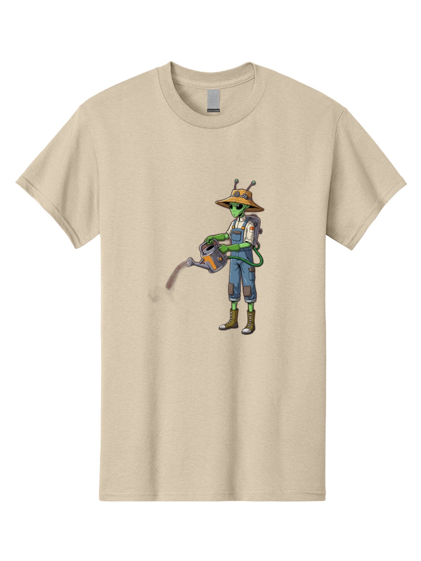 Alien-Gardener Men'S Graphic Tee, 100% Cotton, Comfortable Casual Summer Wear, Machine Washable, Alien Gardener, Watering Can, Gardening Tools, Green Skin, Futuristic Gardening, Cartoon Character, Science Fiction, Gardening Gloves, Overalls, Baa127 11