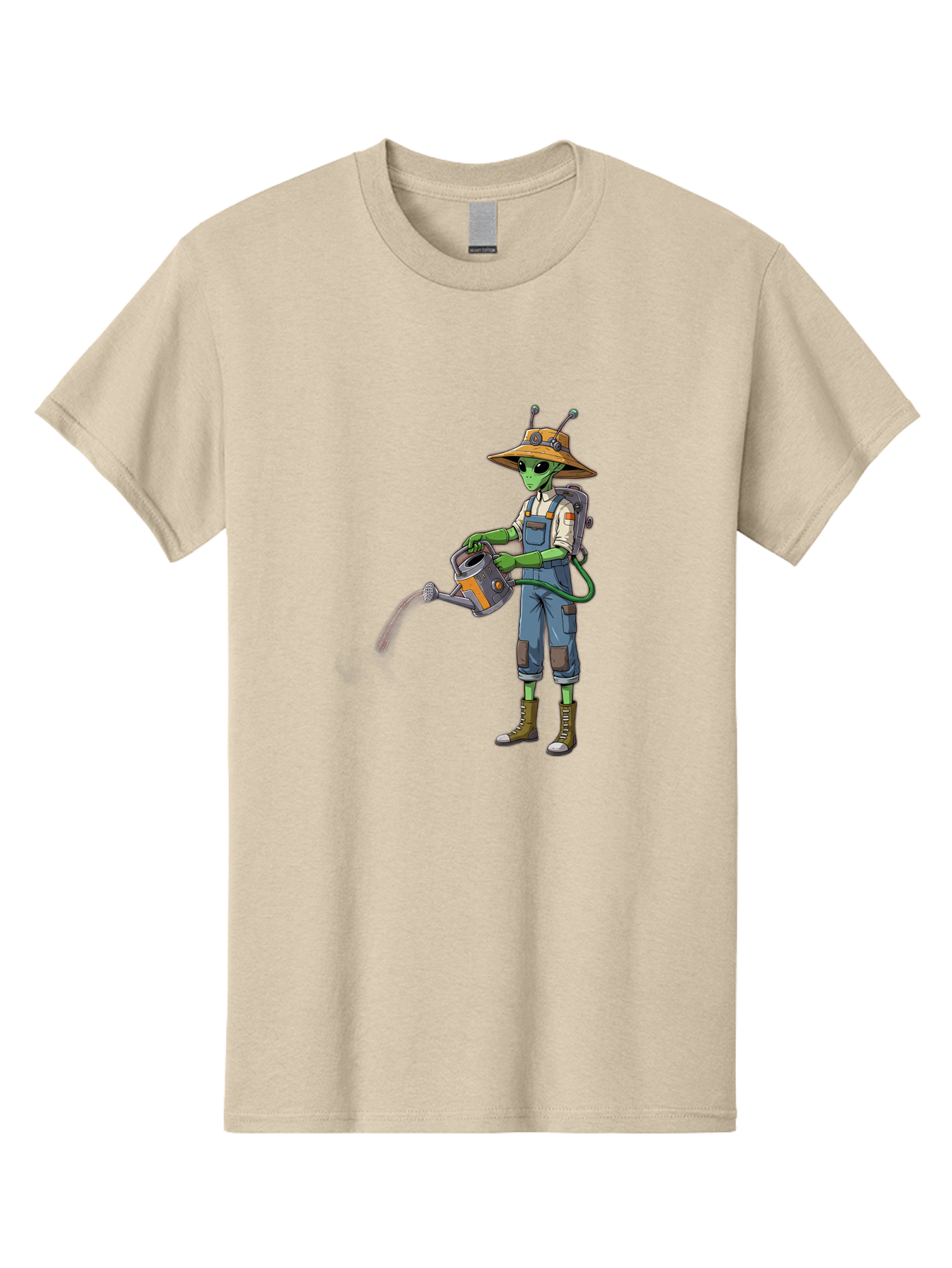 Alien-Gardener Men'S Graphic Tee, 100% Cotton, Comfortable Casual Summer Wear, Machine Washable, Alien Gardener, Watering Can, Gardening Tools, Green Skin, Futuristic Gardening, Cartoon Character, Science Fiction, Gardening Gloves, Overalls, Baa127 4