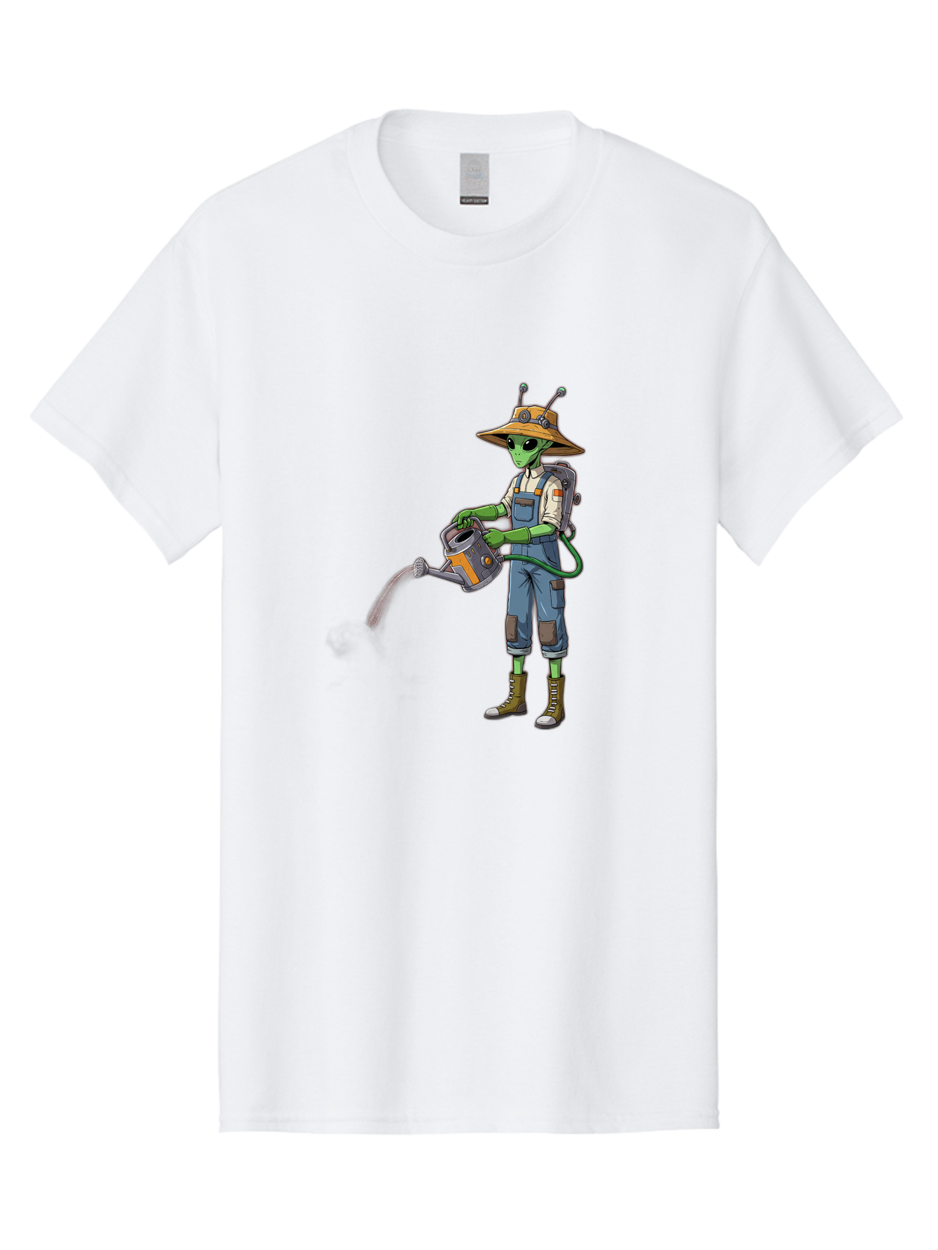 Alien-Gardener Men'S Graphic Tee, 100% Cotton, Comfortable Casual Summer Wear, Machine Washable, Alien Gardener, Watering Can, Gardening Tools, Green Skin, Futuristic Gardening, Cartoon Character, Science Fiction, Gardening Gloves, Overalls, Baa127 11