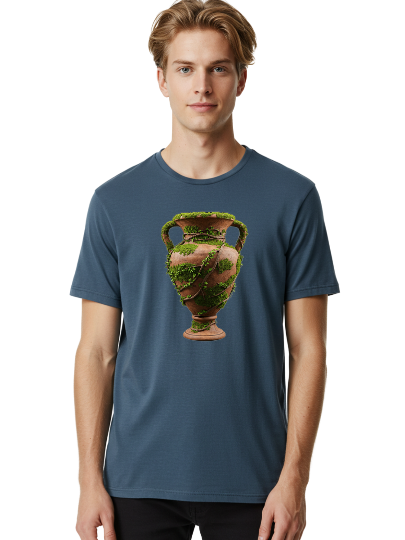 Amphora Men'S Graphic Tee, 100% Cotton, Comfortable Casual Summer Wear, Machine Washable, Moss And Vines, Terracotta Vase, Greenery, Rustic Charm, Natural Decor, Earthy Tones, Botanical Elements, Vintage Pottery, Eclectic Style Baa128 4