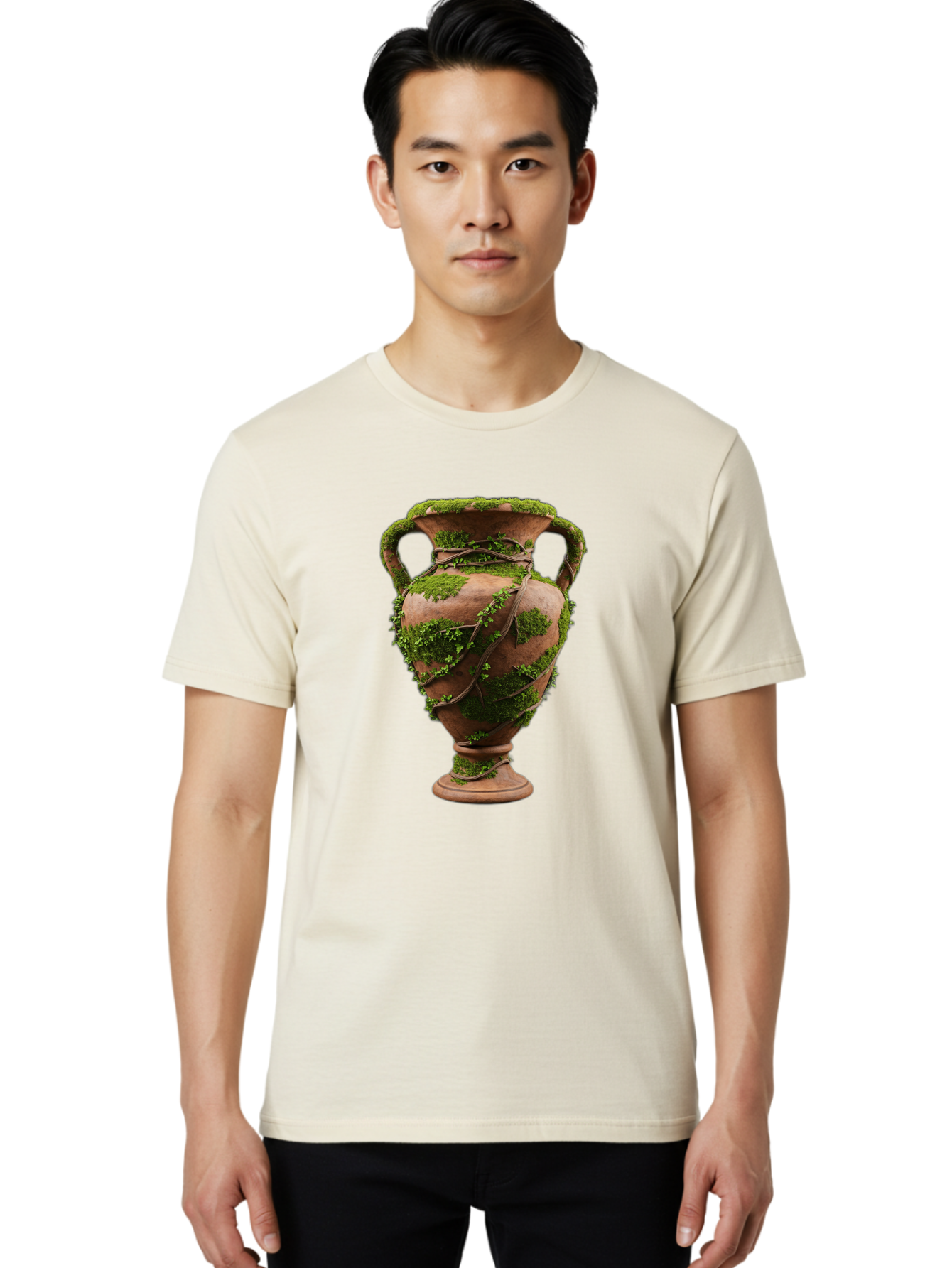 Amphora Men'S Graphic Tee, 100% Cotton, Comfortable Casual Summer Wear, Machine Washable, Moss And Vines, Terracotta Vase, Greenery, Rustic Charm, Natural Decor, Earthy Tones, Botanical Elements, Vintage Pottery, Eclectic Style Baa128 16