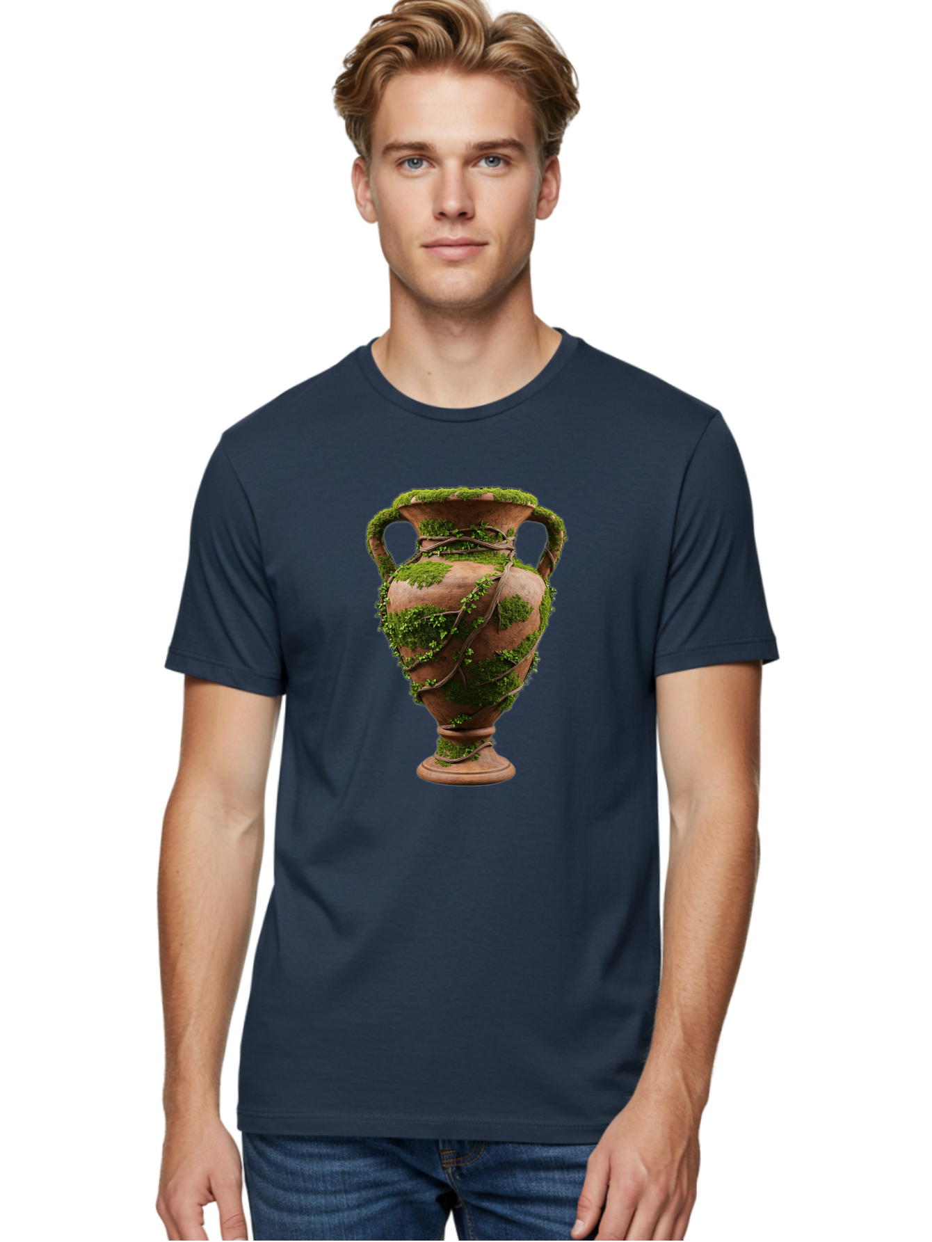 Amphora Men'S Graphic Tee, 100% Cotton, Comfortable Casual Summer Wear, Machine Washable, Moss And Vines, Terracotta Vase, Greenery, Rustic Charm, Natural Decor, Earthy Tones, Botanical Elements, Vintage Pottery, Eclectic Style Baa128 18